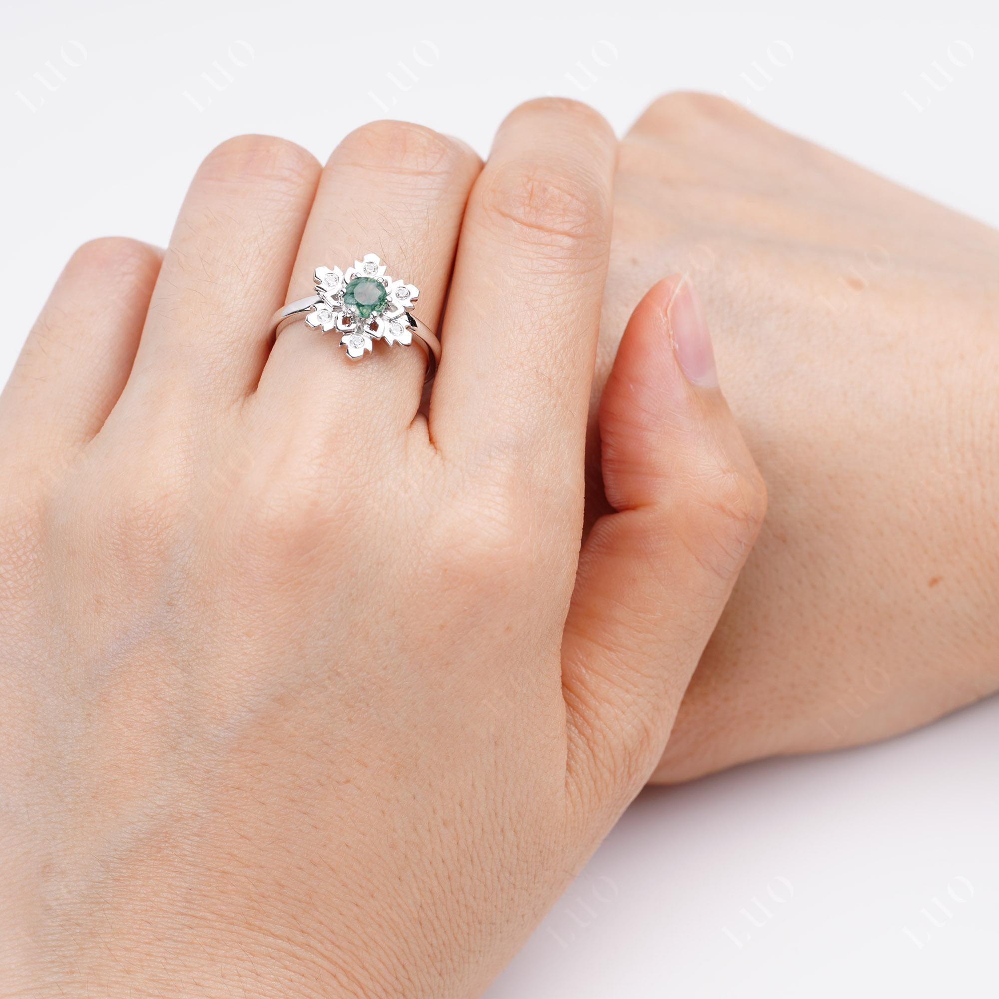 Moss Agate Snowflake Ring - LUO Jewelry