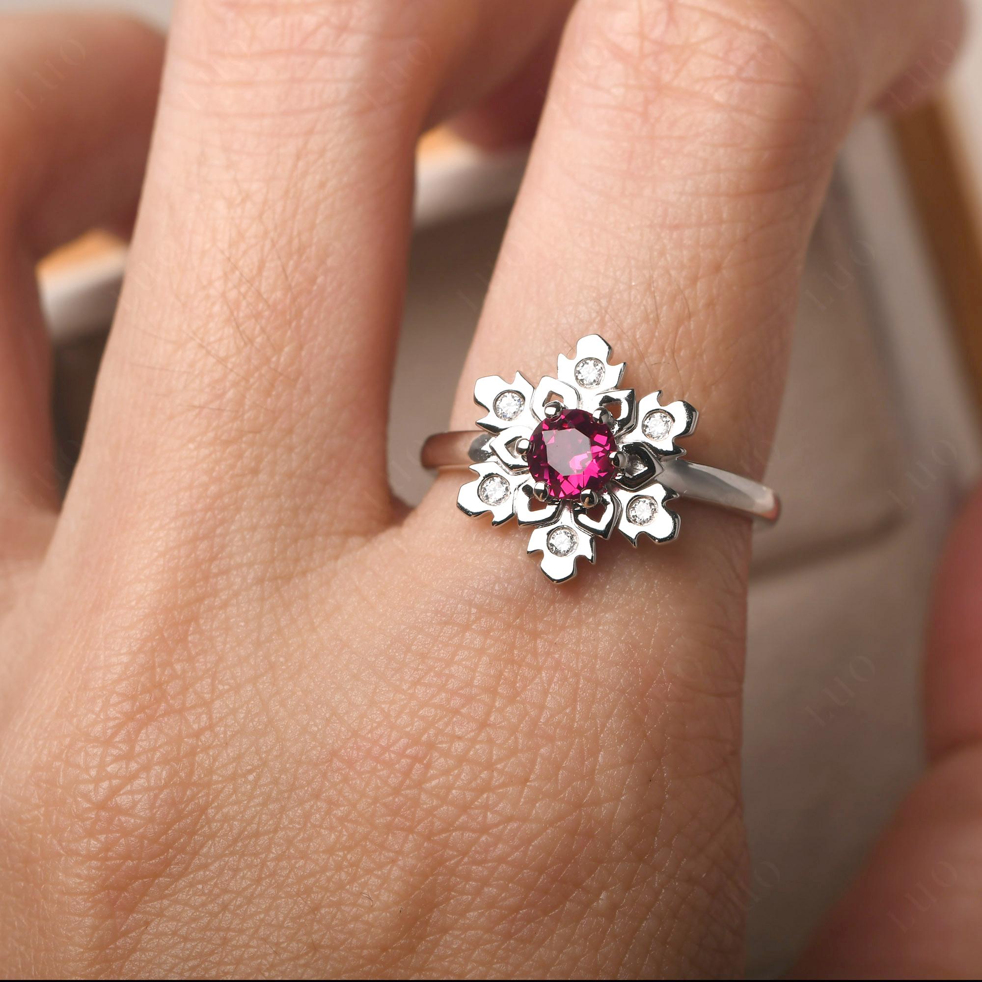 Ruby Snowflake Engagement Ring - LUO Jewelry