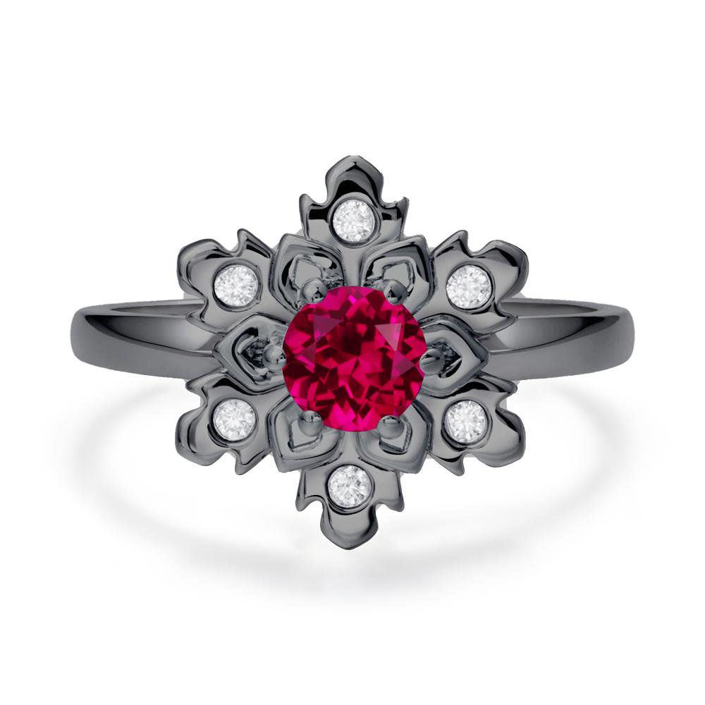 Ruby Snowflake Engagement Ring - LUO Jewelry #metal_black finish sterling silver