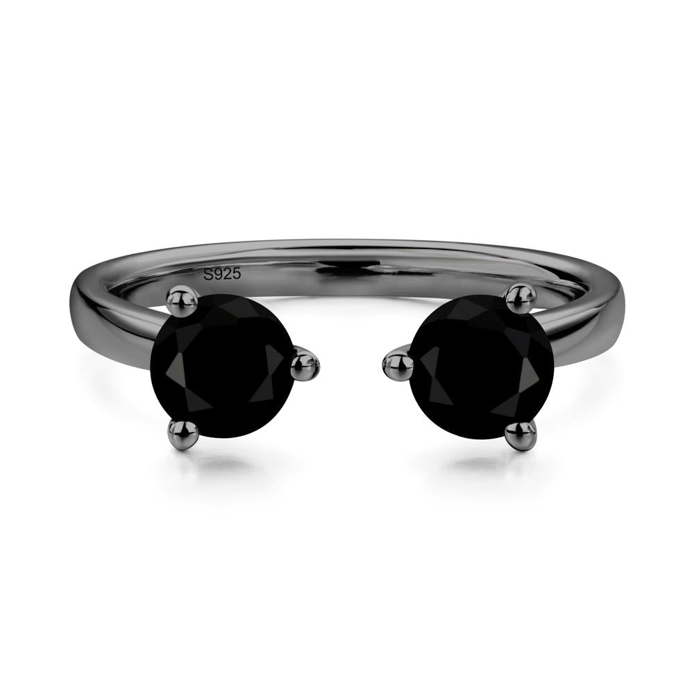 Black Spinel Two Stone Open Ring | LUO Jewelry #metal_black finish sterling silver