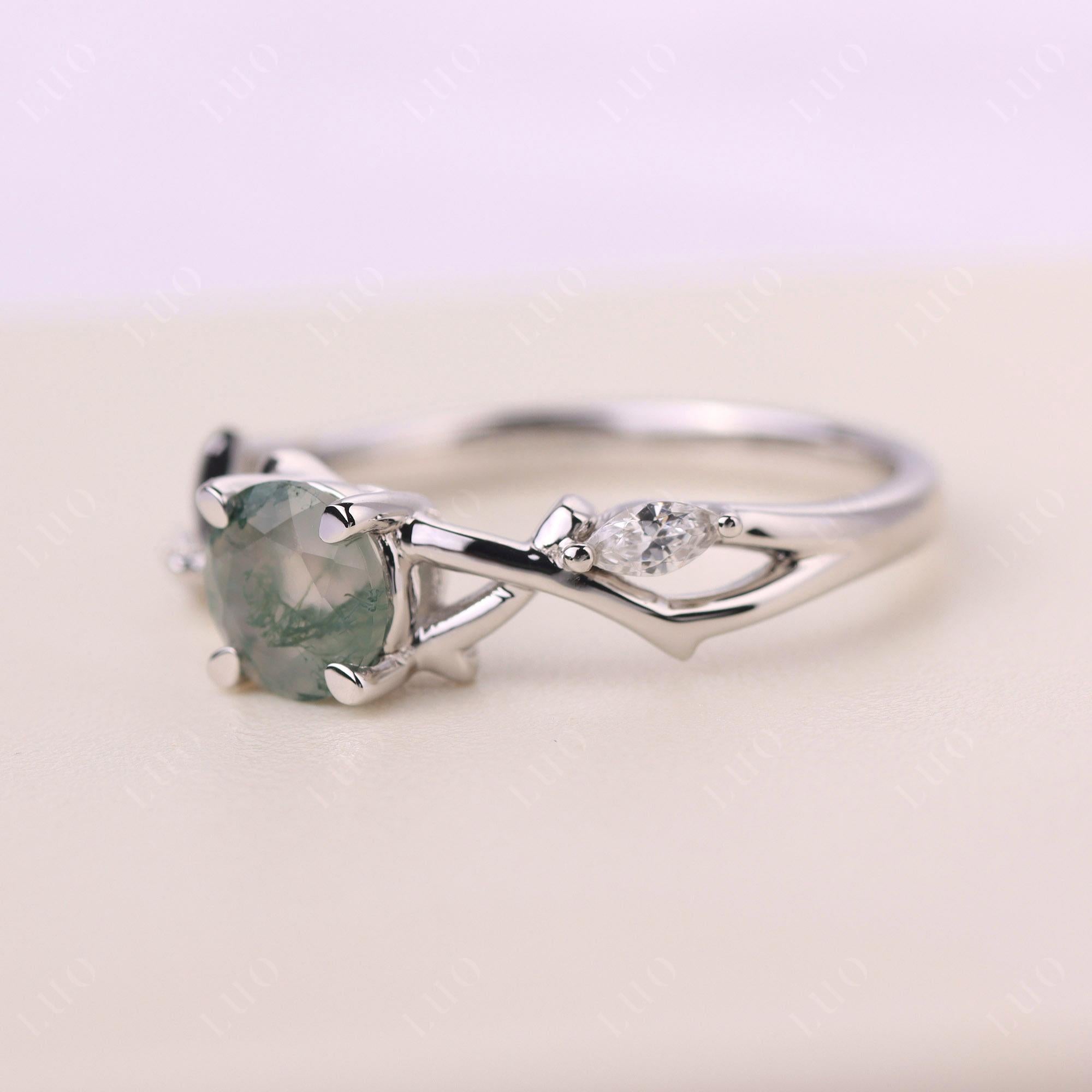 Moss Agate Twig Engagement Ring - LUO Jewelry