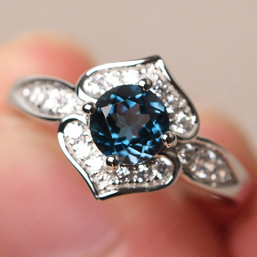 Round Cut London Blue Topaz Dainty Engagement Ring