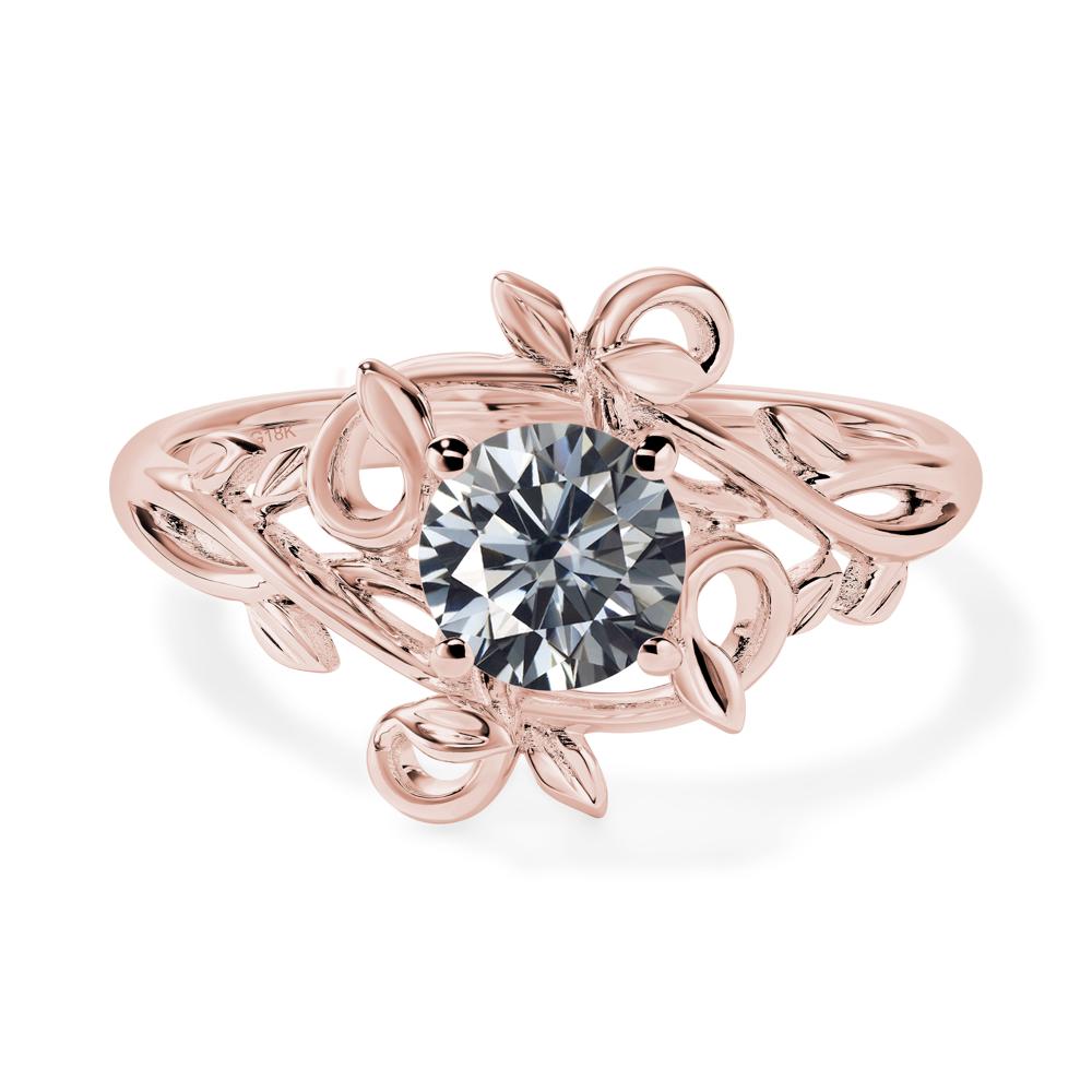 Round Cut Grey Moissanite Leaf Ring | LUO Jewelry #metal_18k rose gold