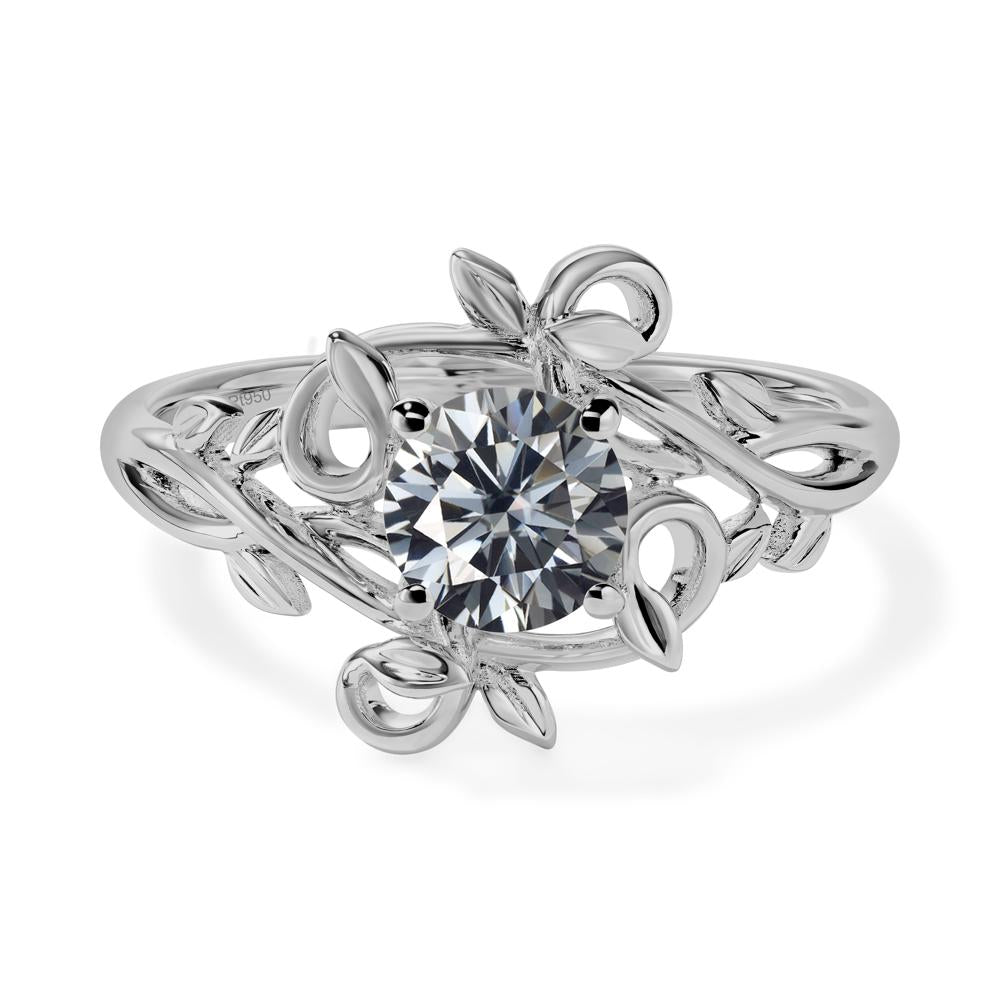 Round Cut Grey Moissanite Leaf Ring | LUO Jewelry #metal_platinum
