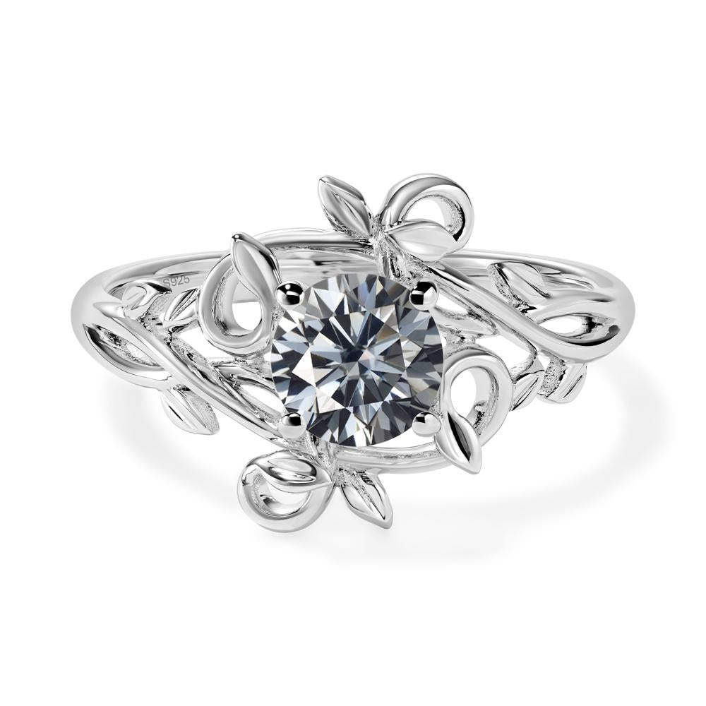 Round Cut Grey Moissanite Leaf Ring | LUO Jewelry #metal_sterling silver