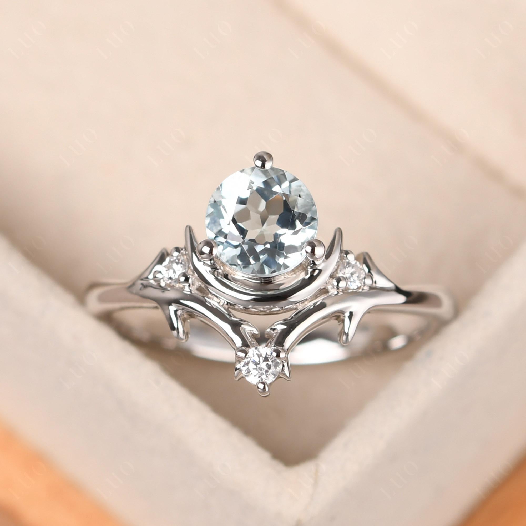 Aquamarine Crescent Moon and Star Ring - LUO Jewelry