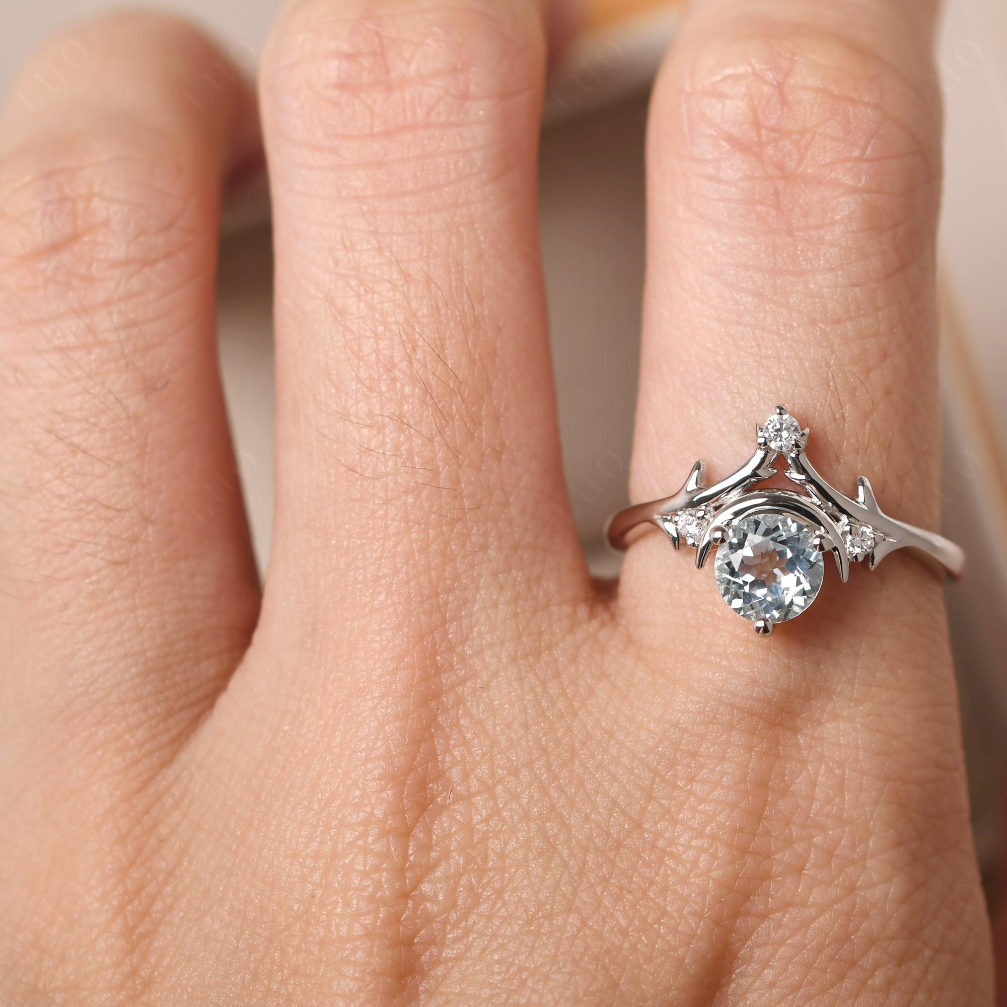 Aquamarine Crescent Moon and Star Ring - LUO Jewelry