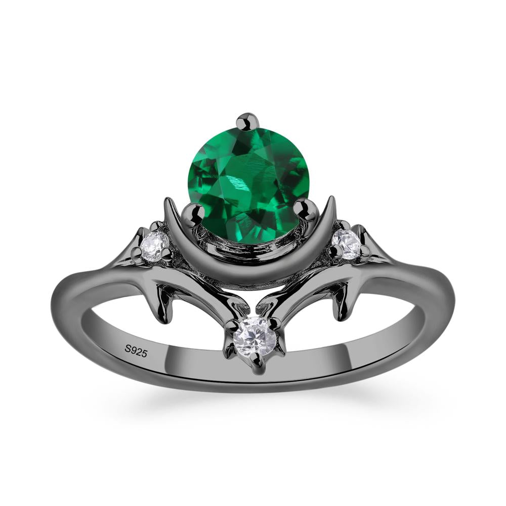 Emerald Moon and Star Ring - LUO Jewelry #metal_black finish sterling silver