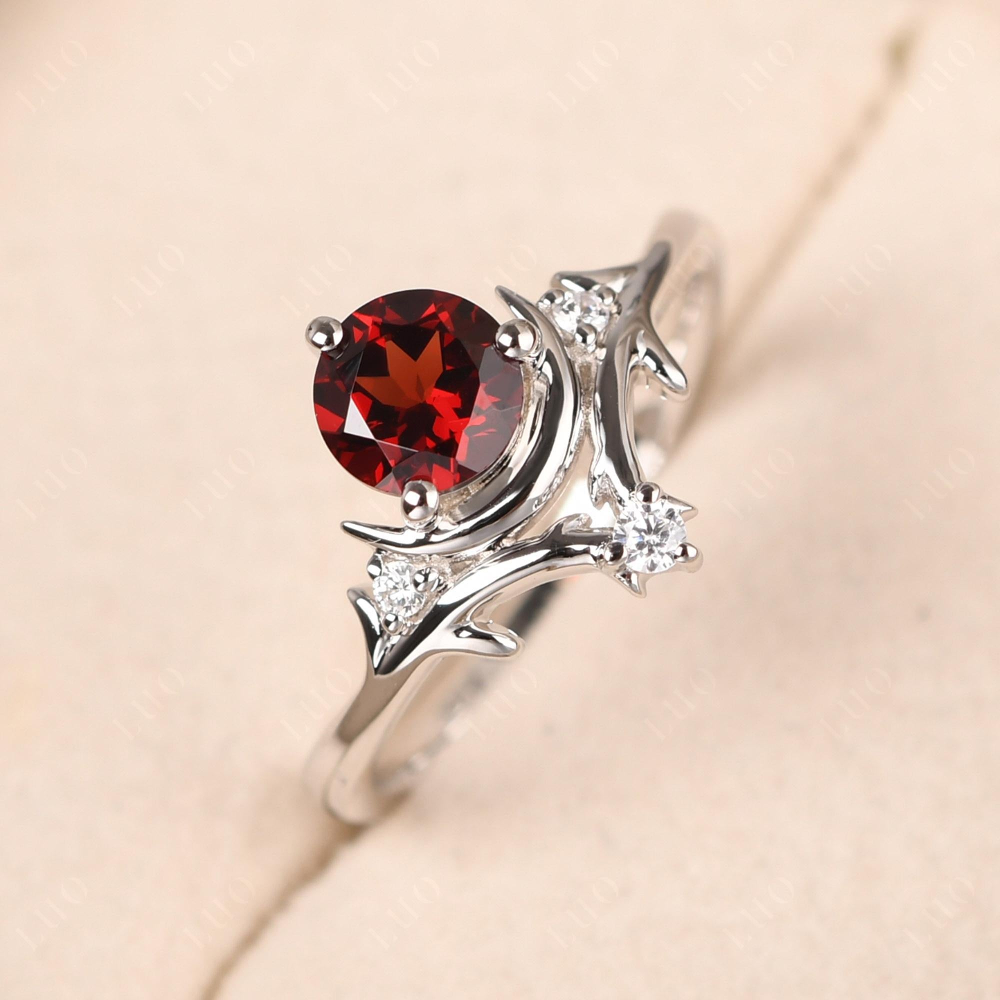 Garnet Ring with Moon and Star - LUO Jewelry