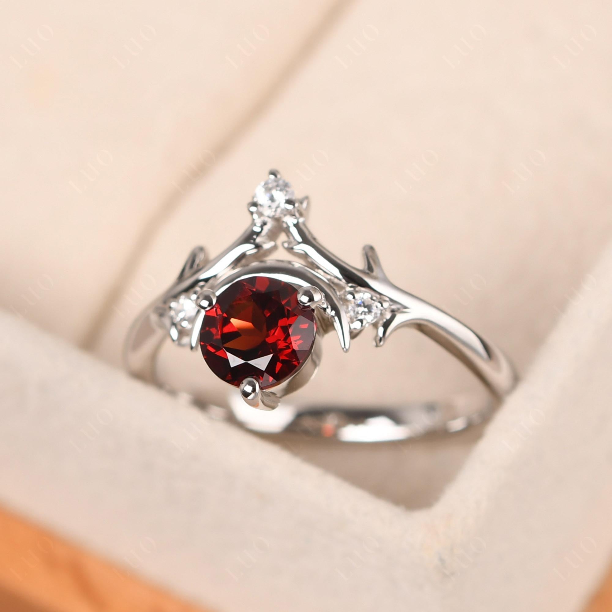 Garnet Ring with Moon and Star - LUO Jewelry