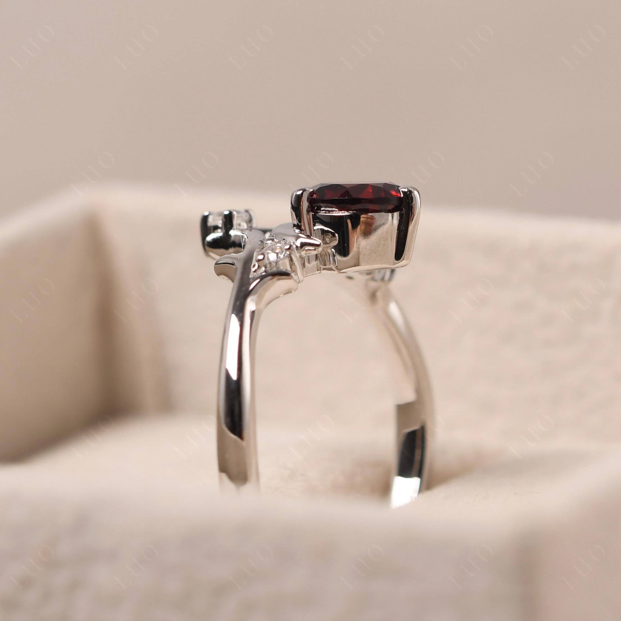 Garnet Ring with Moon and Star - LUO Jewelry