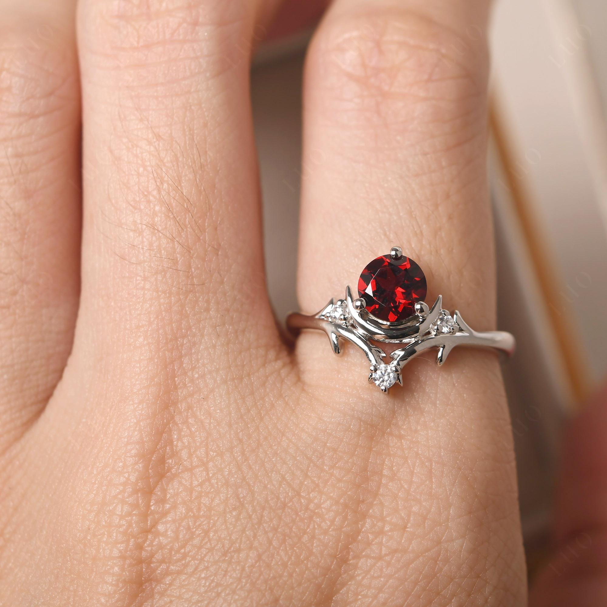 Garnet Ring with Moon and Star - LUO Jewelry