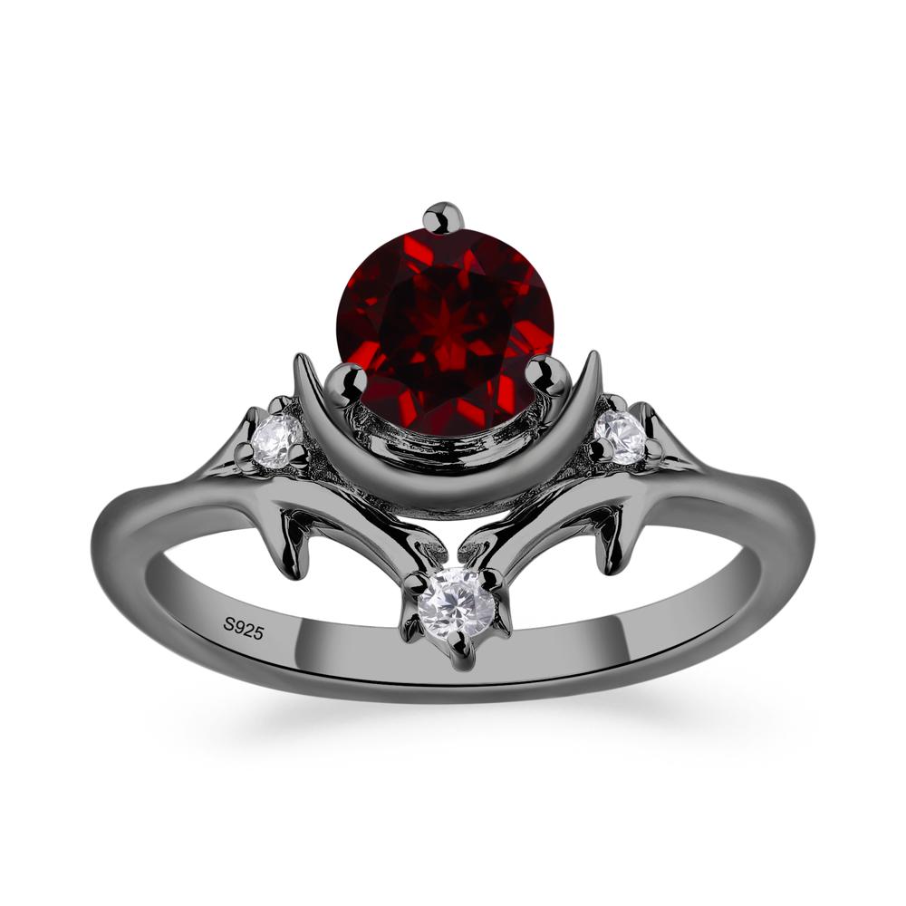 Garnet Ring with Moon and Star - LUO Jewelry #metal_black finish sterling silver