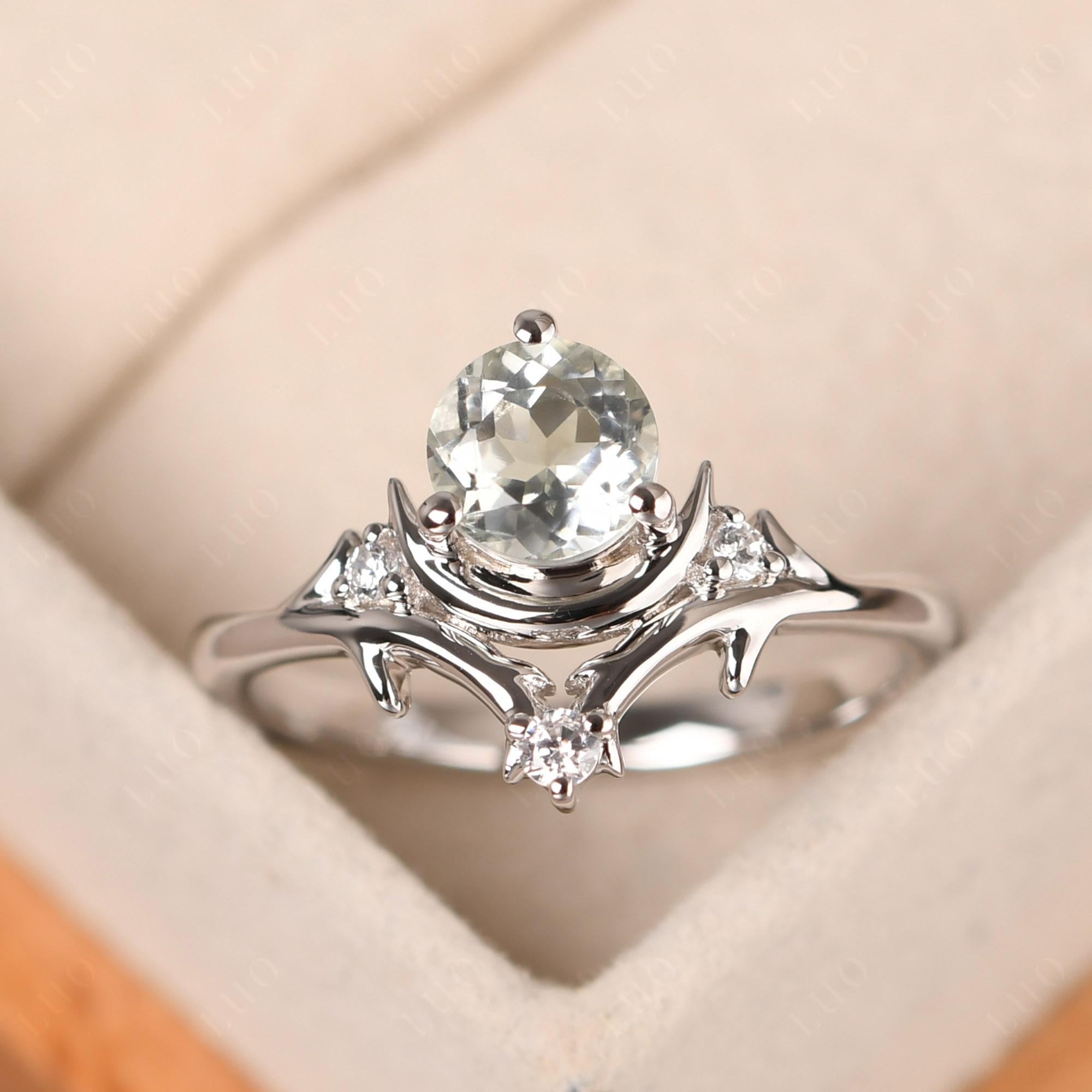 Green Amethyst Crescent Moon and Star Ring - LUO Jewelry