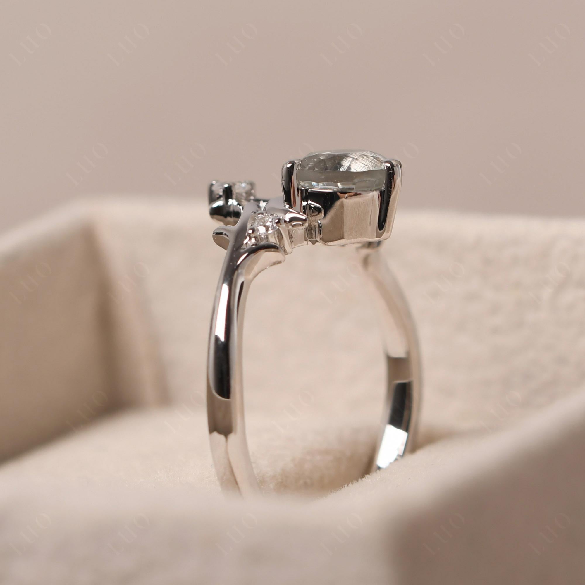 Green Amethyst Crescent Moon and Star Ring - LUO Jewelry
