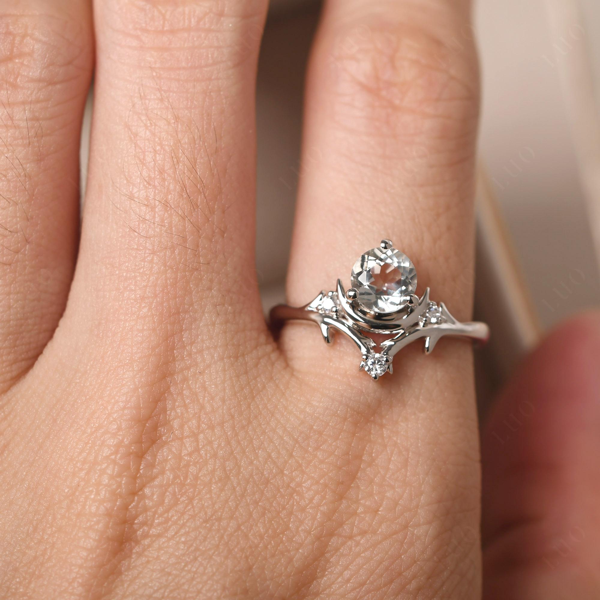 Green Amethyst Crescent Moon and Star Ring - LUO Jewelry