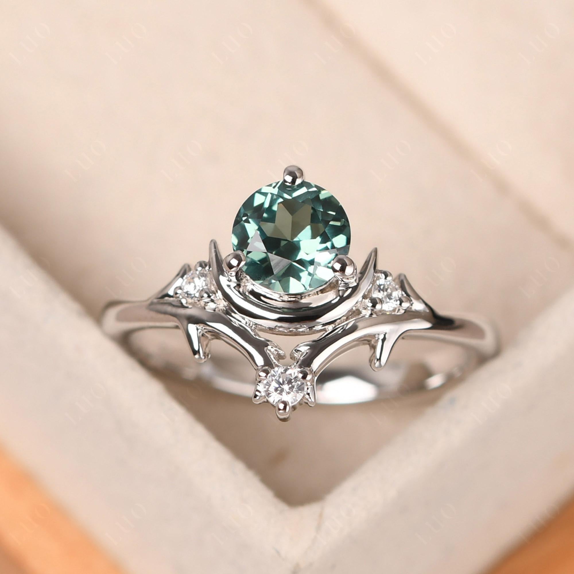 Green Sapphire Star and Moon Engagement Ring - LUO Jewelry