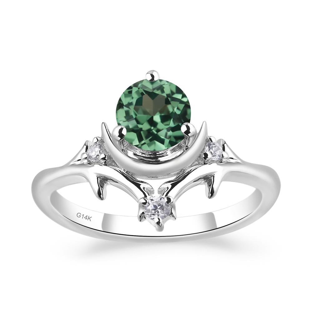 Green Sapphire Star and Moon Engagement Ring - LUO Jewelry #metal_14k white gold