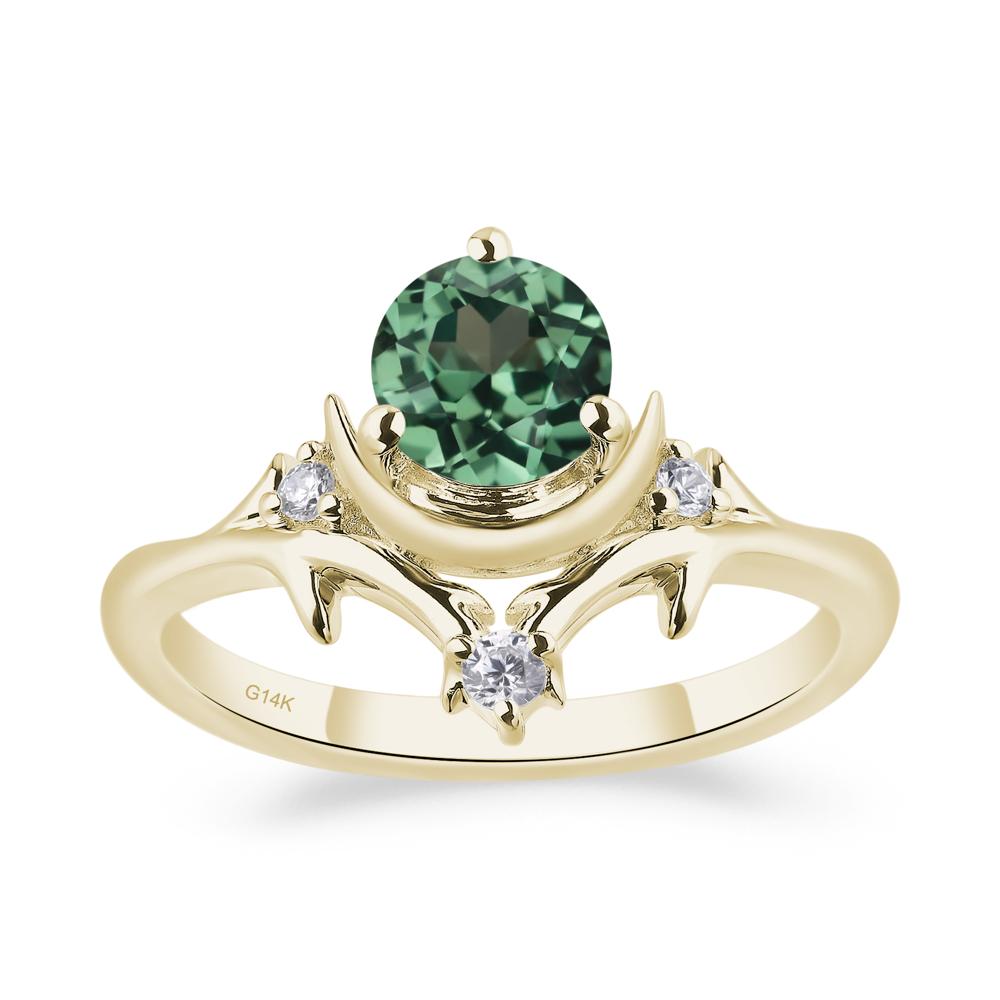 Green Sapphire Star and Moon Engagement Ring - LUO Jewelry #metal_14k yellow gold
