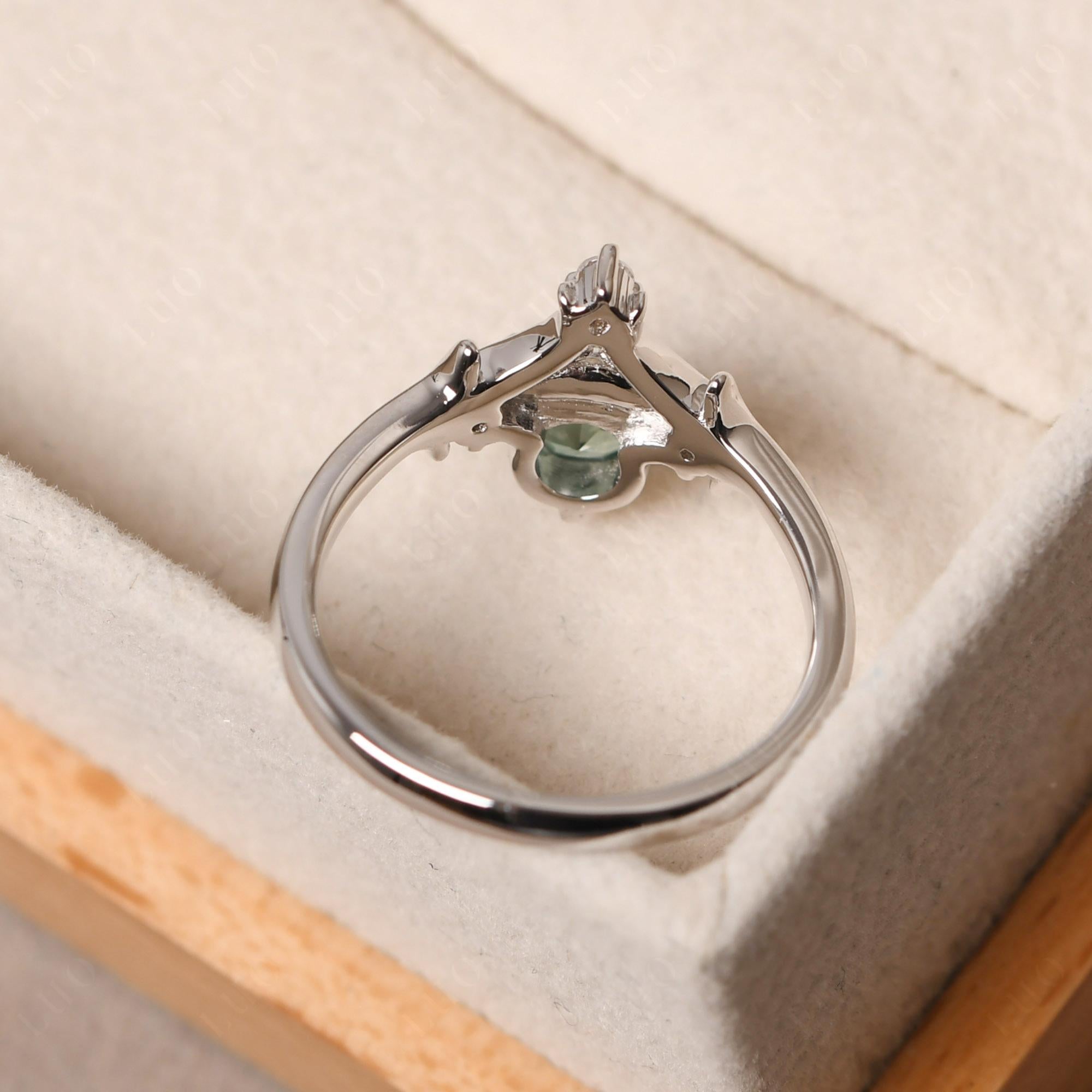 Green Sapphire Star and Moon Engagement Ring - LUO Jewelry