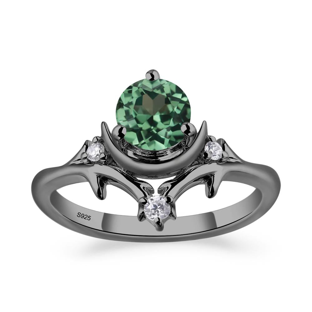 Green Sapphire Star and Moon Engagement Ring - LUO Jewelry #metal_black finish sterling silver