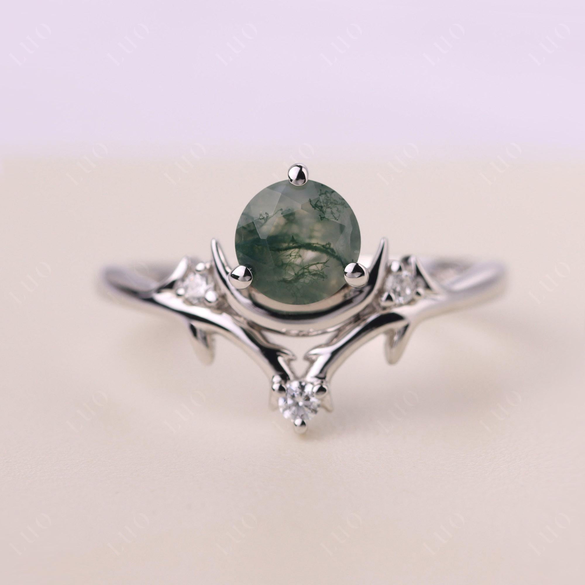 Moss Agate Ring with Moon and Star - LUO Jewelry