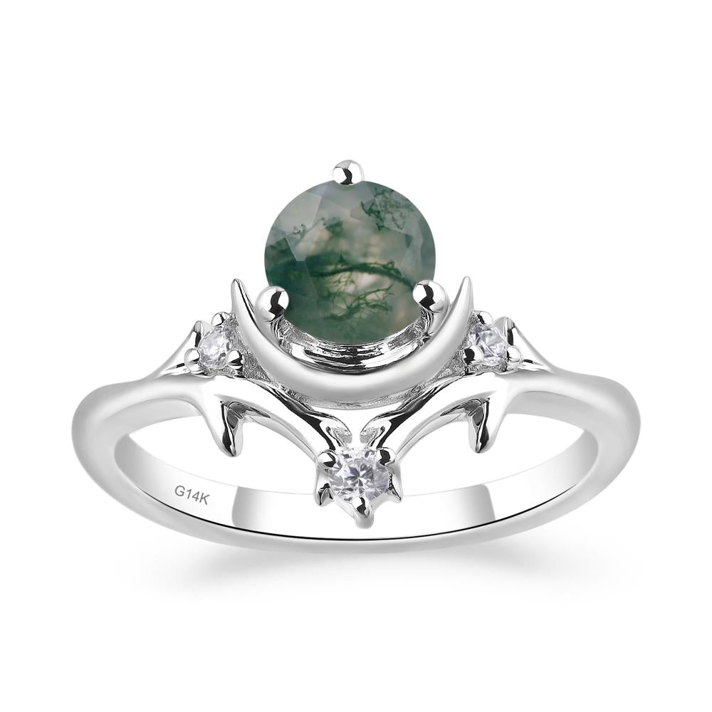 Moss Agate Ring with Moon and Star - LUO Jewelry #metal_14k white gold
