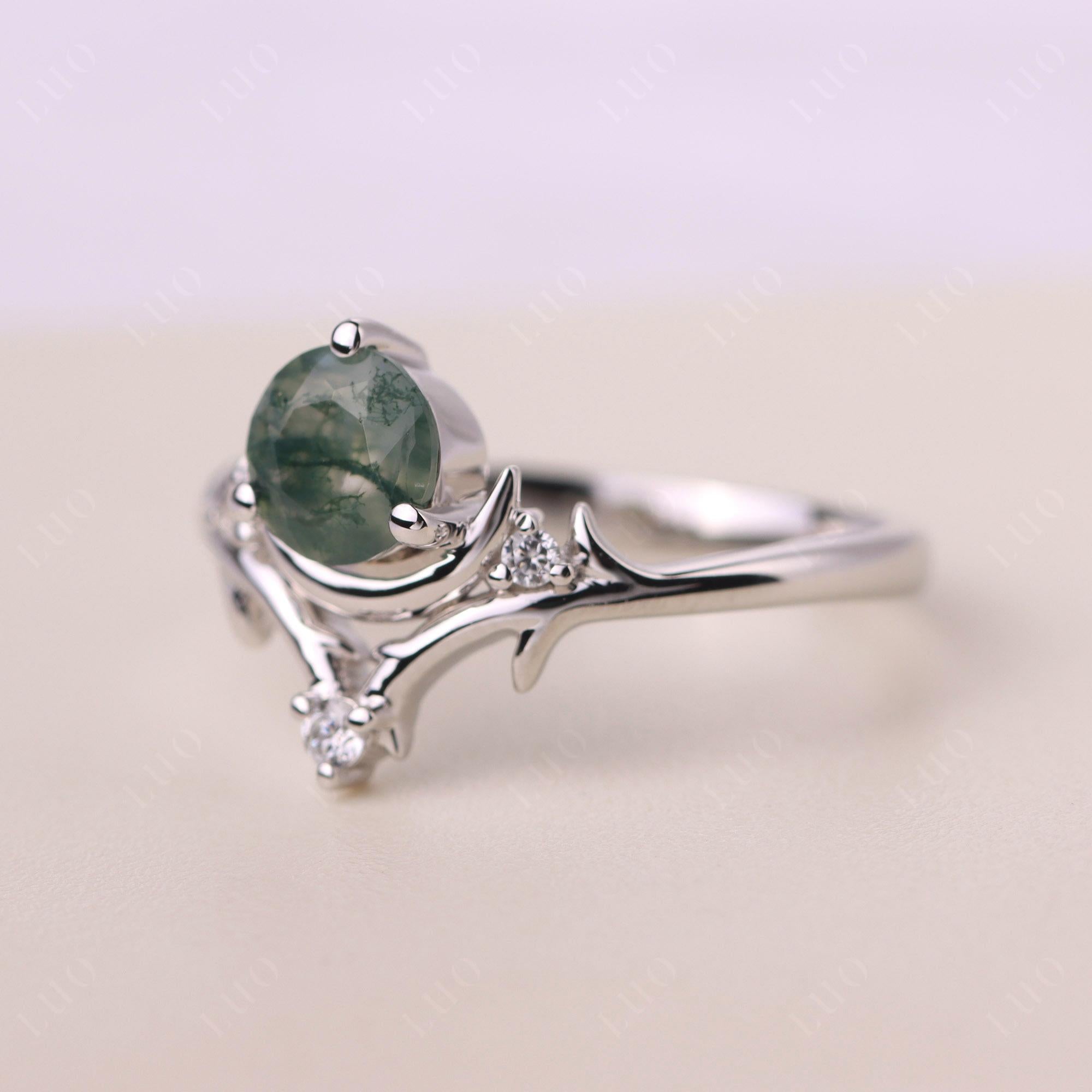 Moss Agate Ring with Moon and Star - LUO Jewelry