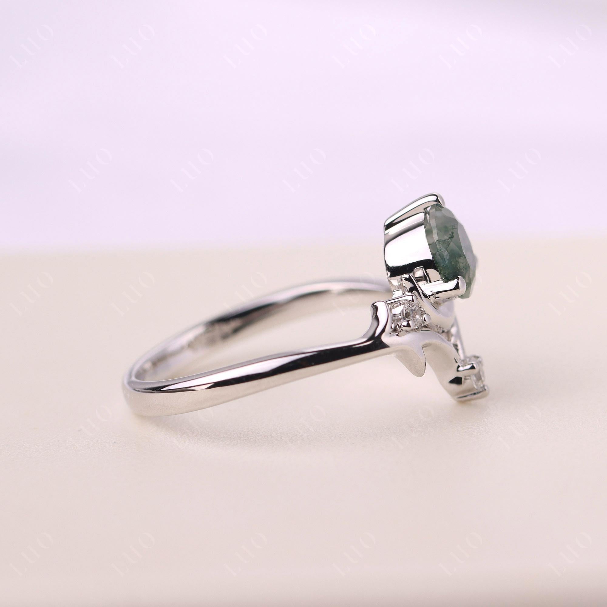 Moss Agate Ring with Moon and Star - LUO Jewelry