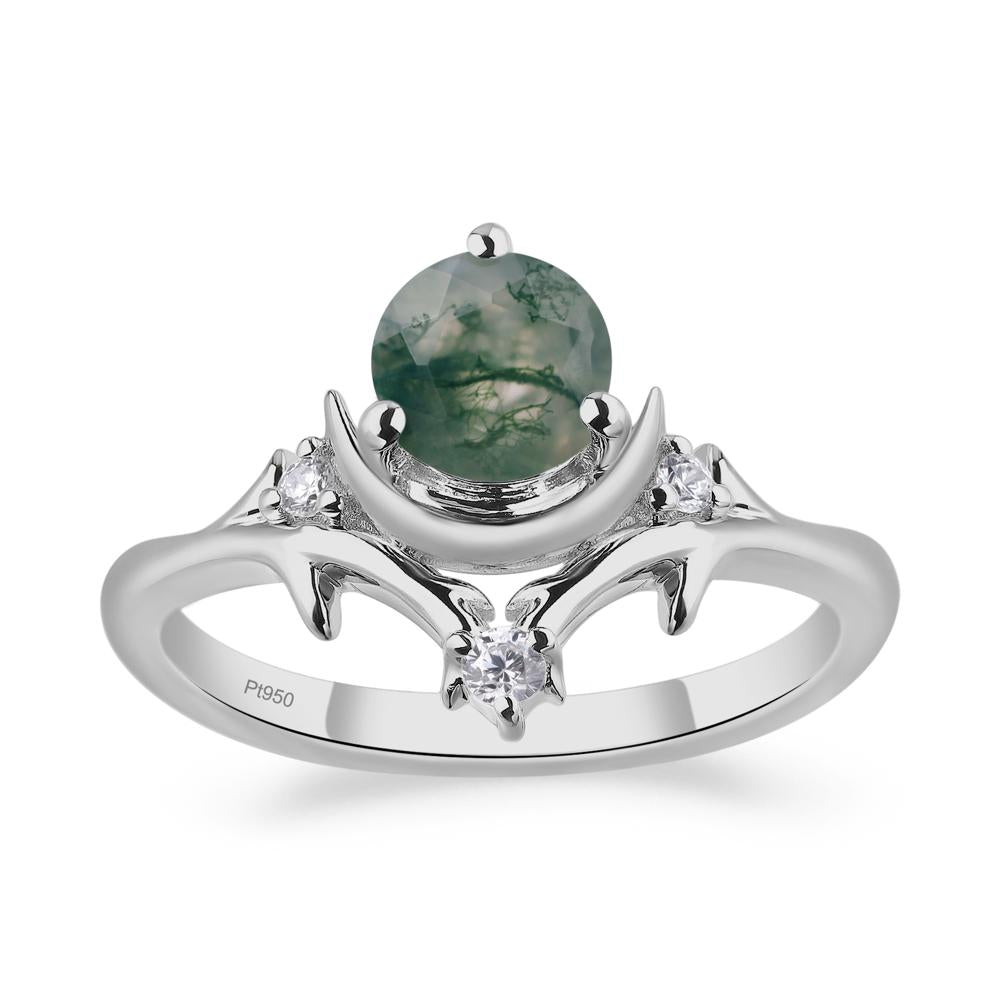 Moss Agate Ring with Moon and Star - LUO Jewelry #metal_platinum