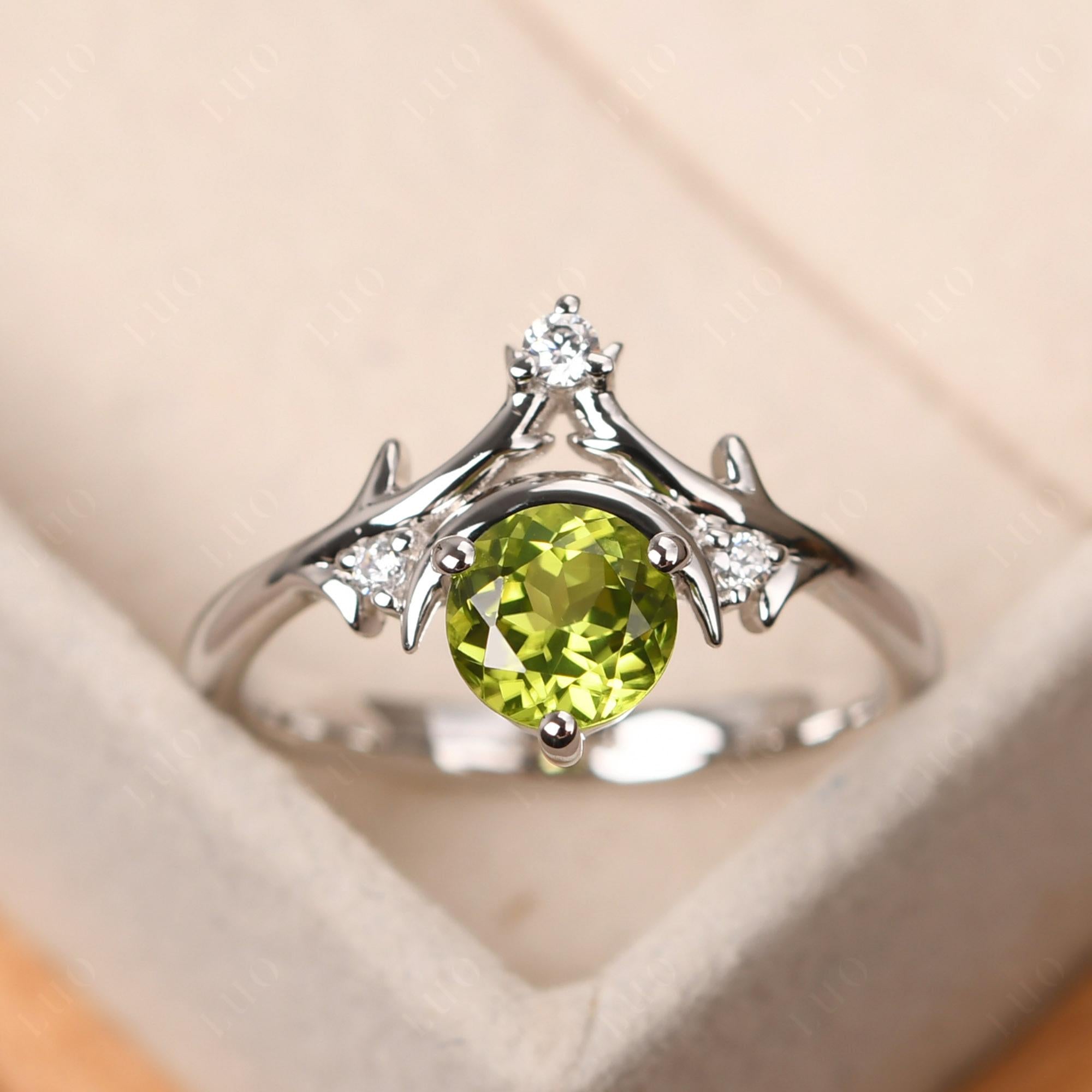 Peridot Star and Moon Engagement Ring - LUO Jewelry