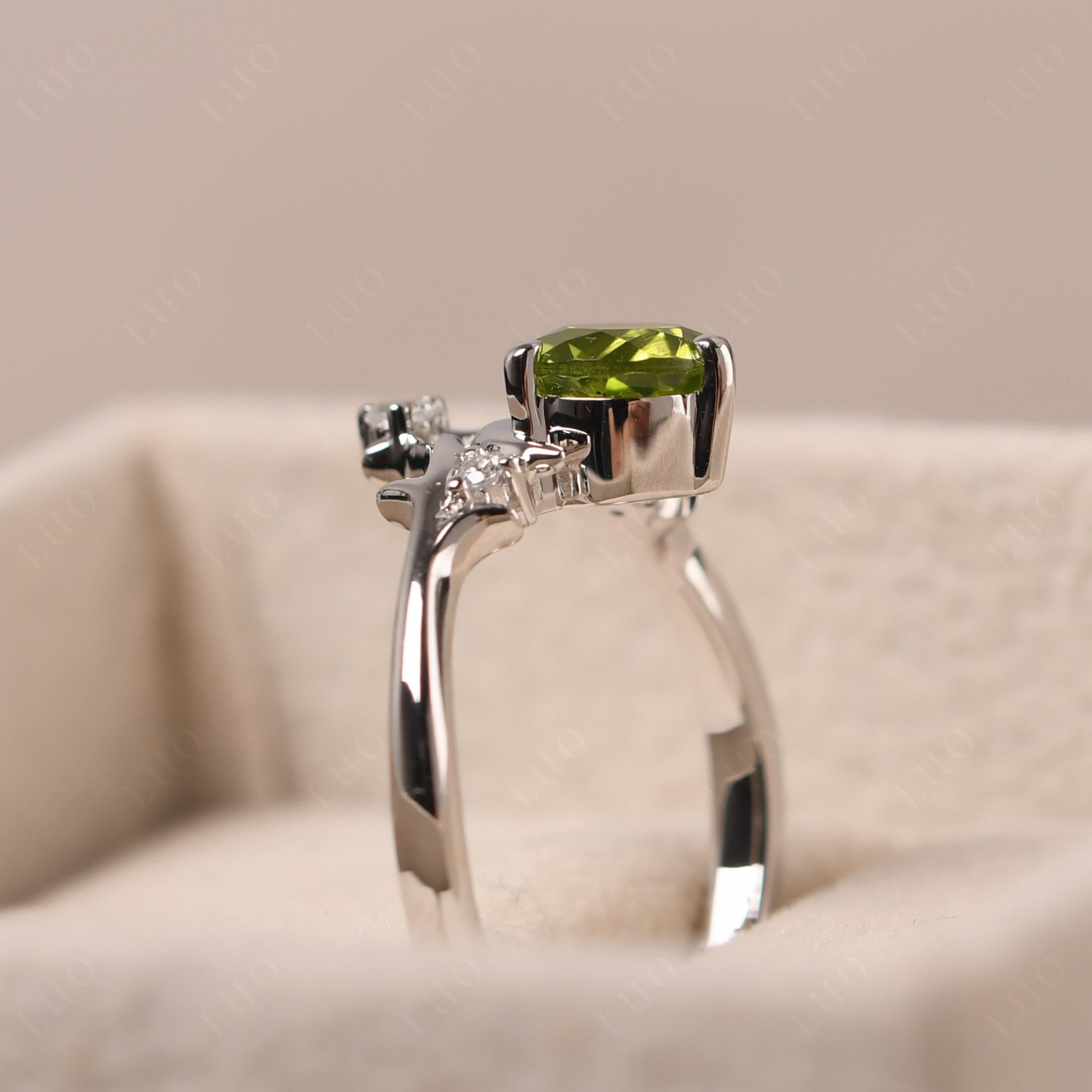 Peridot Star and Moon Engagement Ring - LUO Jewelry