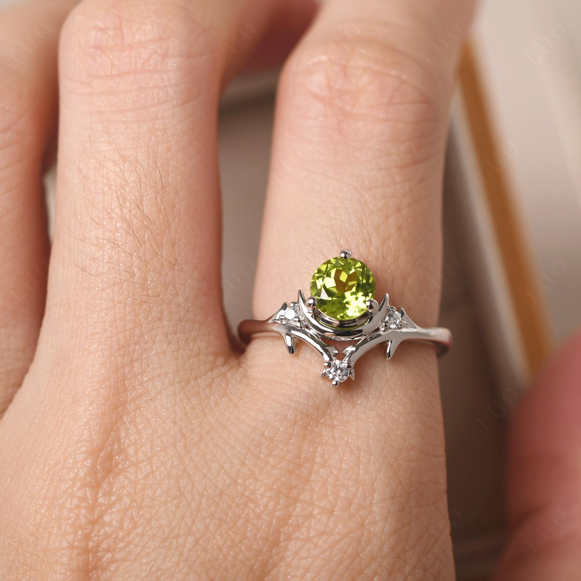 Peridot Star and Moon Engagement Ring - LUO Jewelry