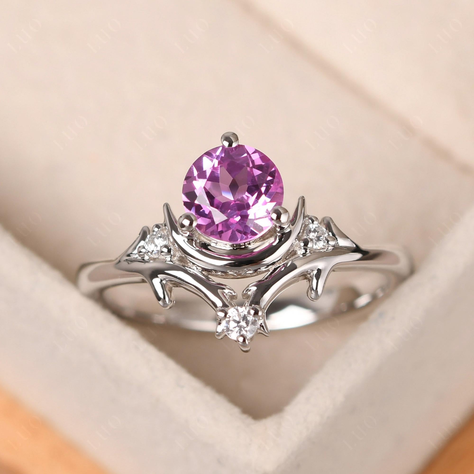 Pink Sapphire Ring with Moon and Star - LUO Jewelry