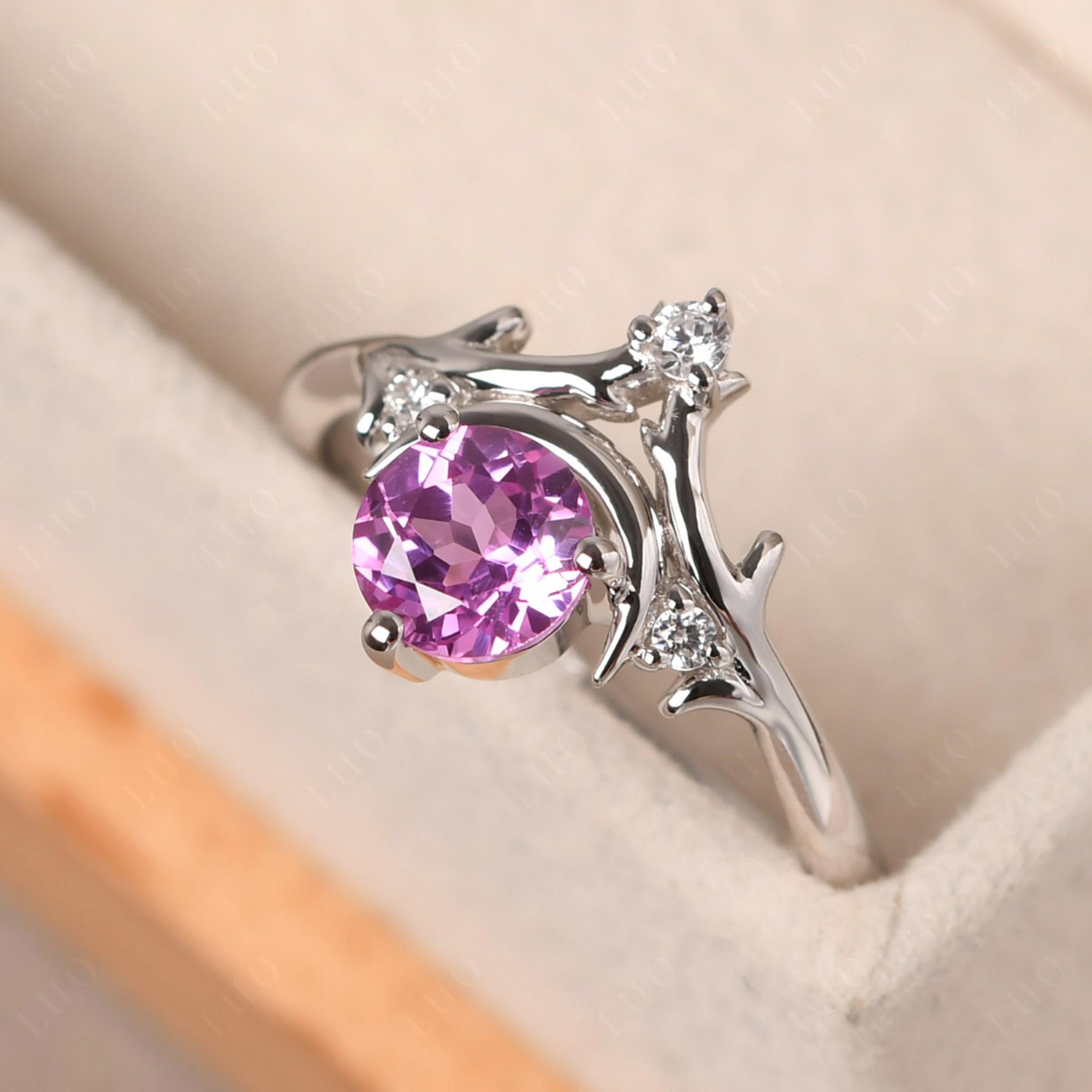 Pink Sapphire Ring with Moon and Star - LUO Jewelry