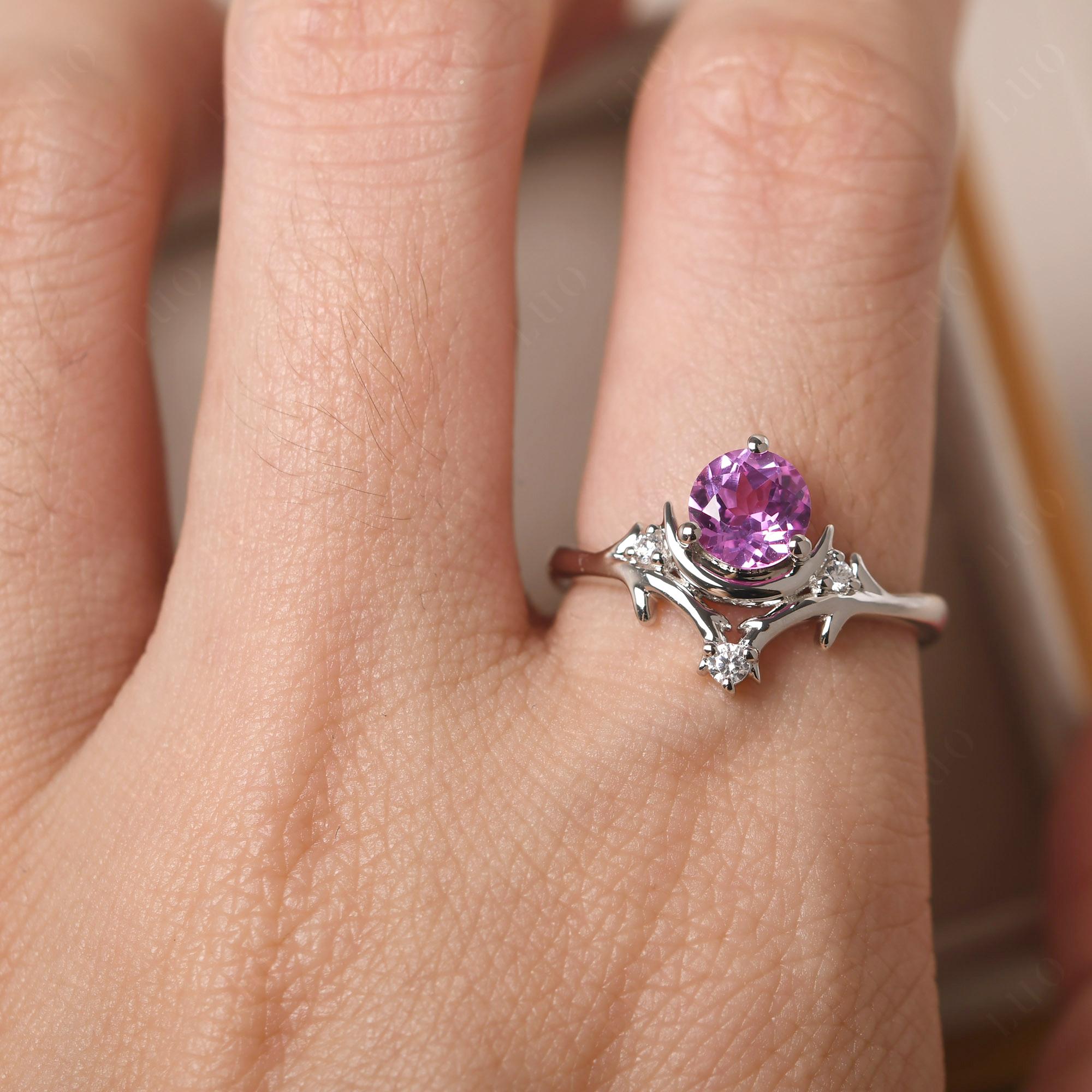Pink Sapphire Ring with Moon and Star - LUO Jewelry