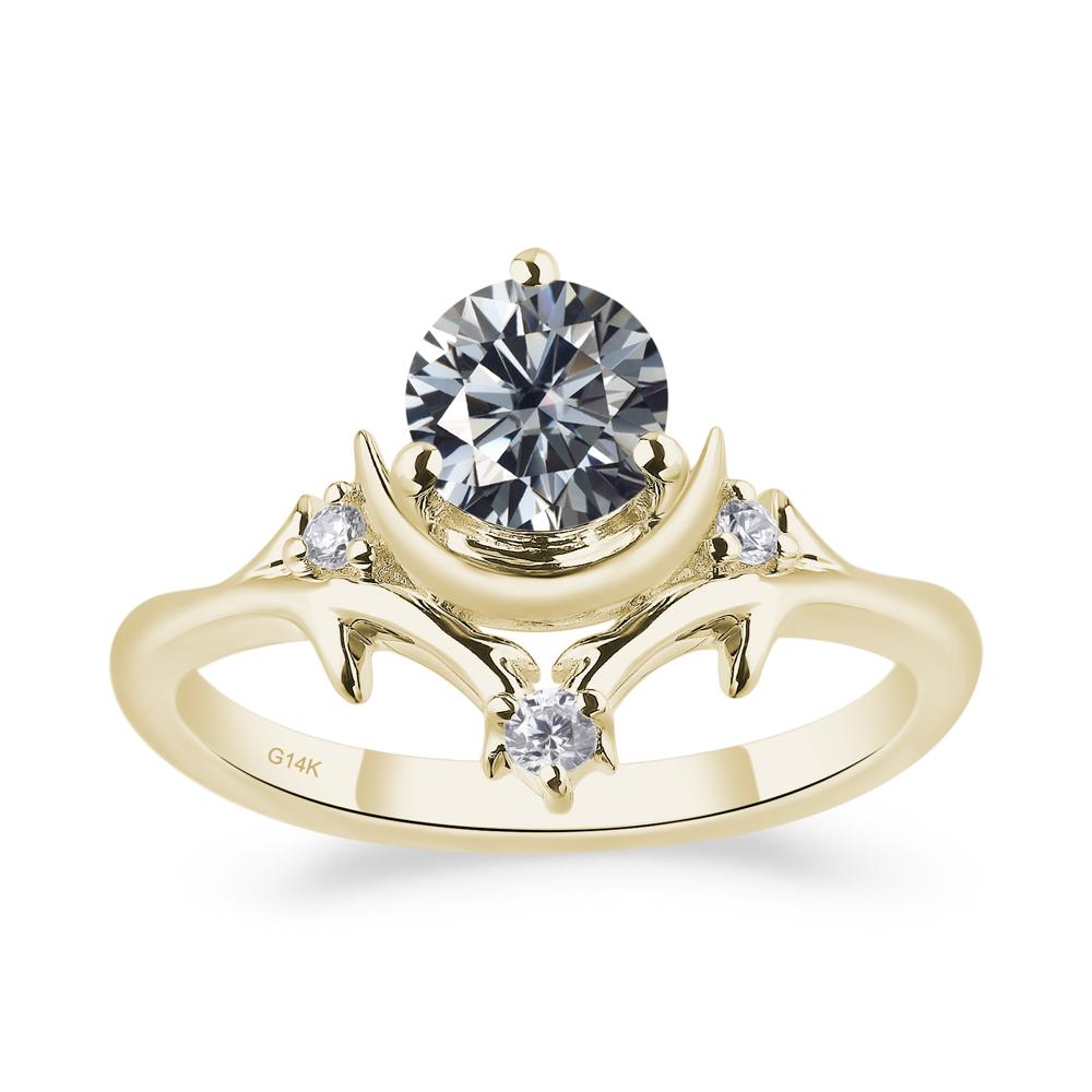Grey Moissanite Crescent Moon and Star Ring - LUO Jewelry #metal_14k yellow gold