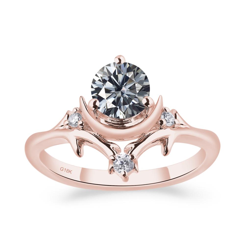 Grey Moissanite Crescent Moon and Star Ring - LUO Jewelry #metal_18k rose gold