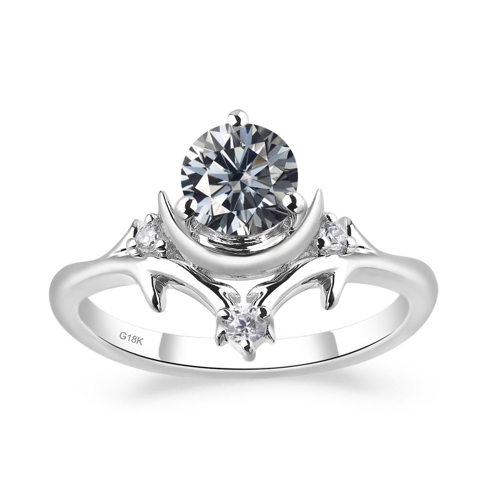 Grey Moissanite Crescent Moon and Star Ring - LUO Jewelry #metal_18k white gold
