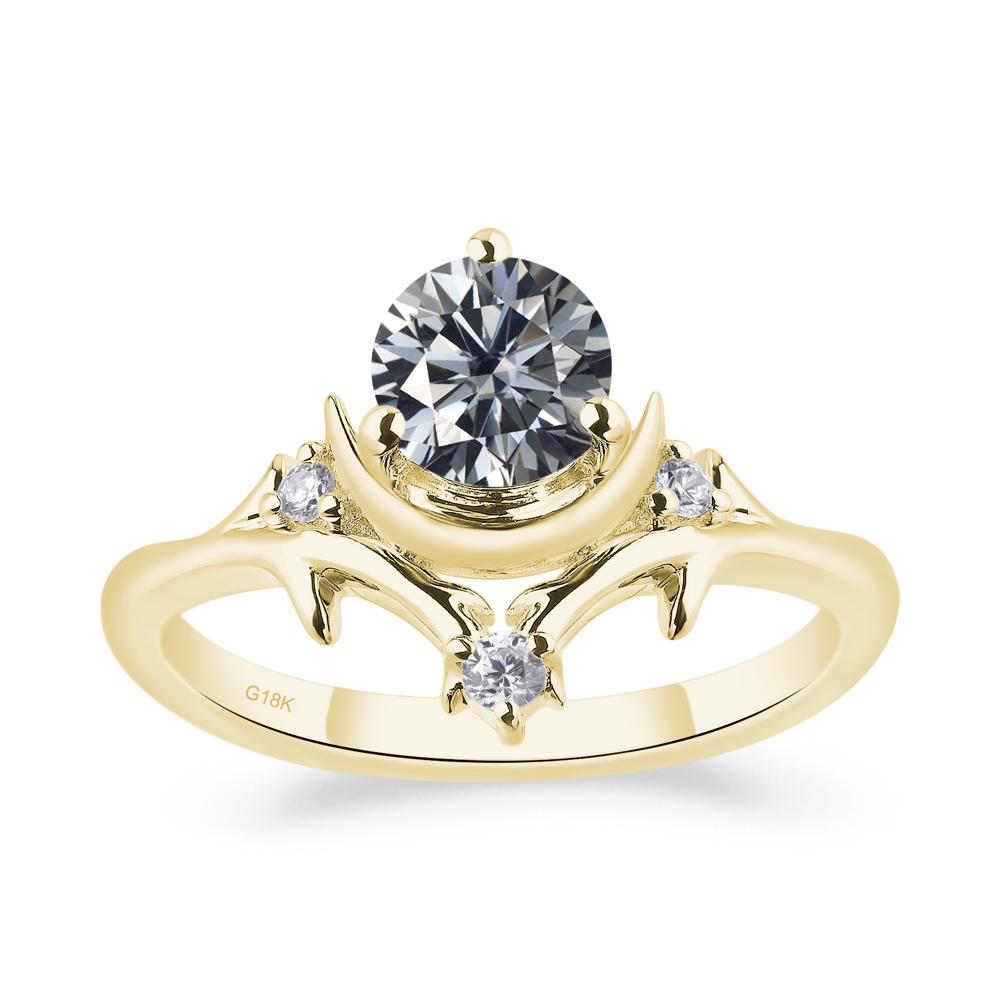 Grey Moissanite Crescent Moon and Star Ring - LUO Jewelry #metal_18k yellow gold