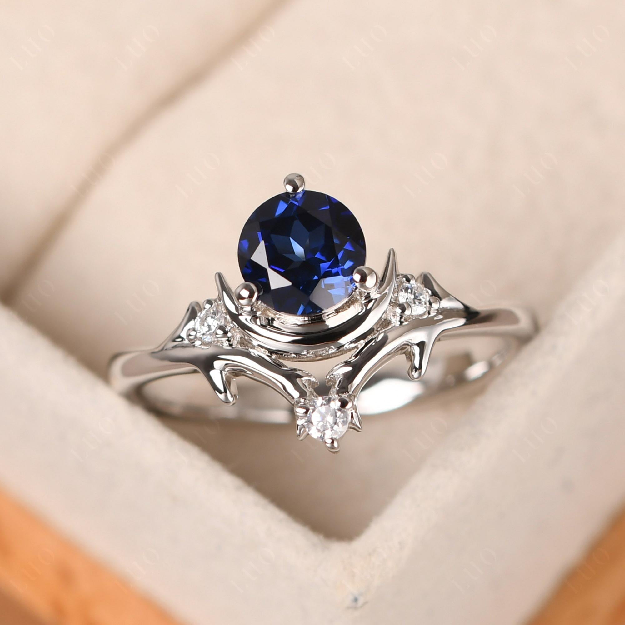 Sapphire Star and Moon Engagement Ring - LUO Jewelry