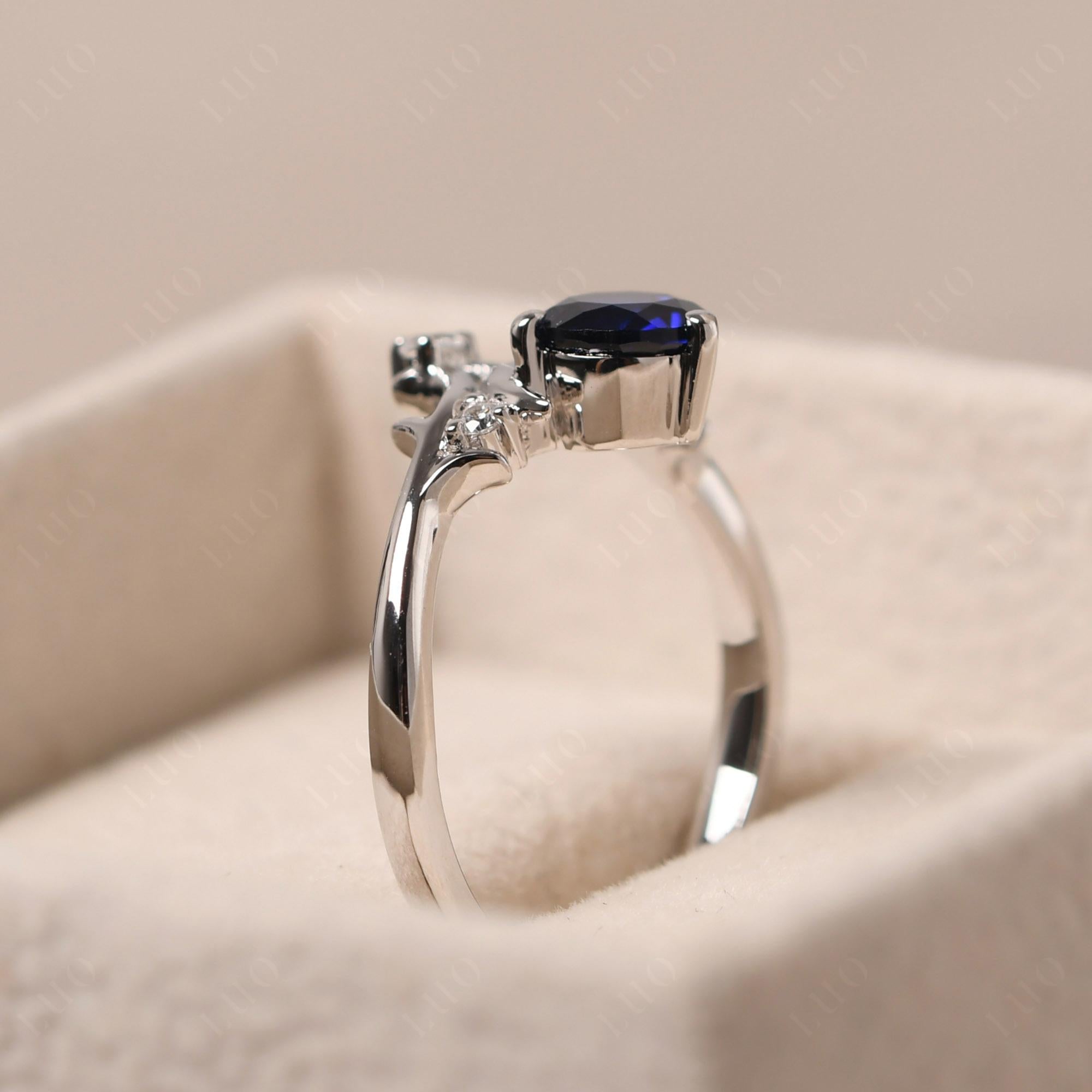 Sapphire Star and Moon Engagement Ring - LUO Jewelry