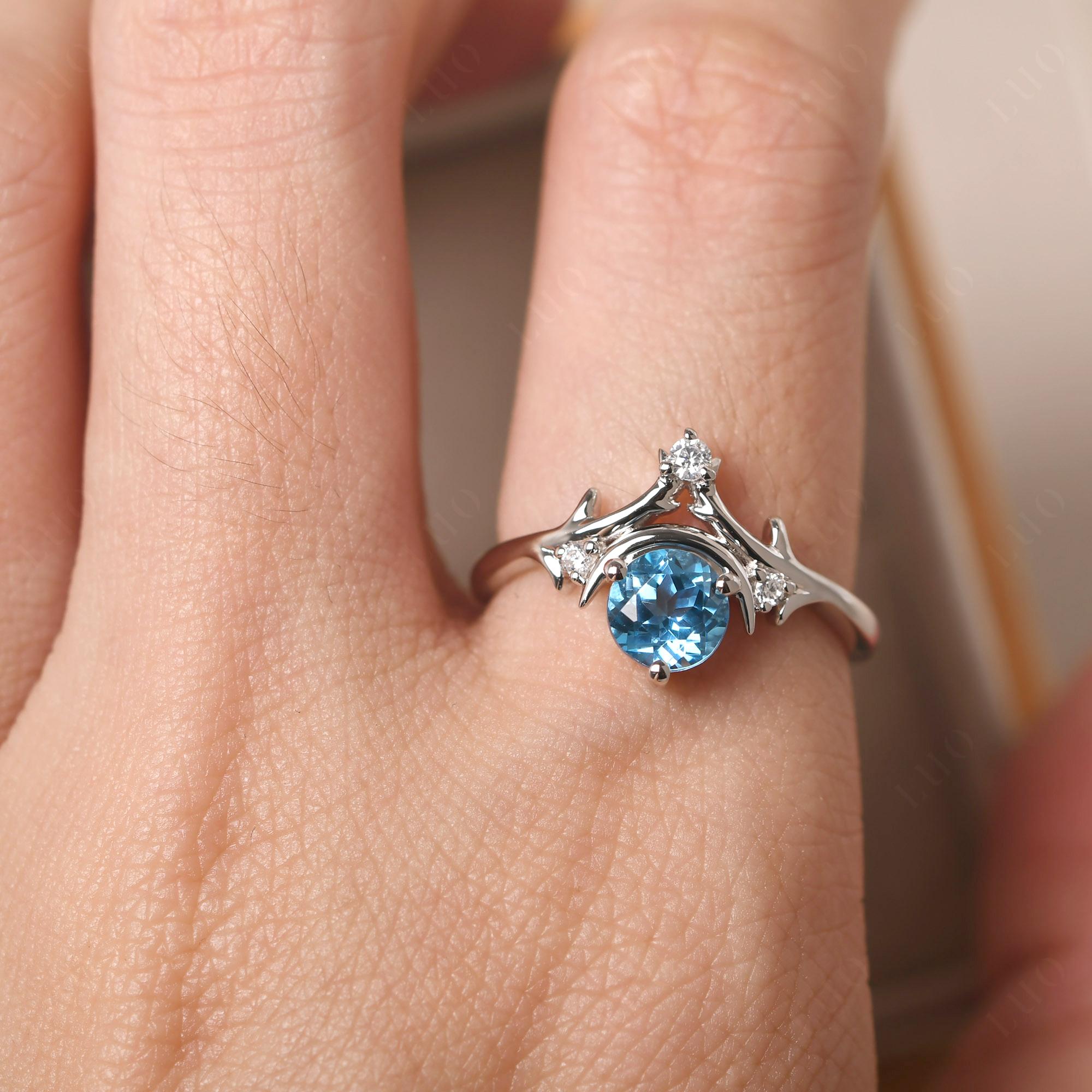 Swiss Blue Topaz Moon and Star Ring - LUO Jewelry