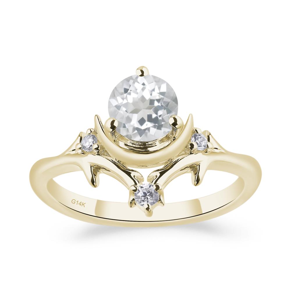 White Topaz Ring with Moon and Star - LUO Jewelry #metal_14k yellow gold