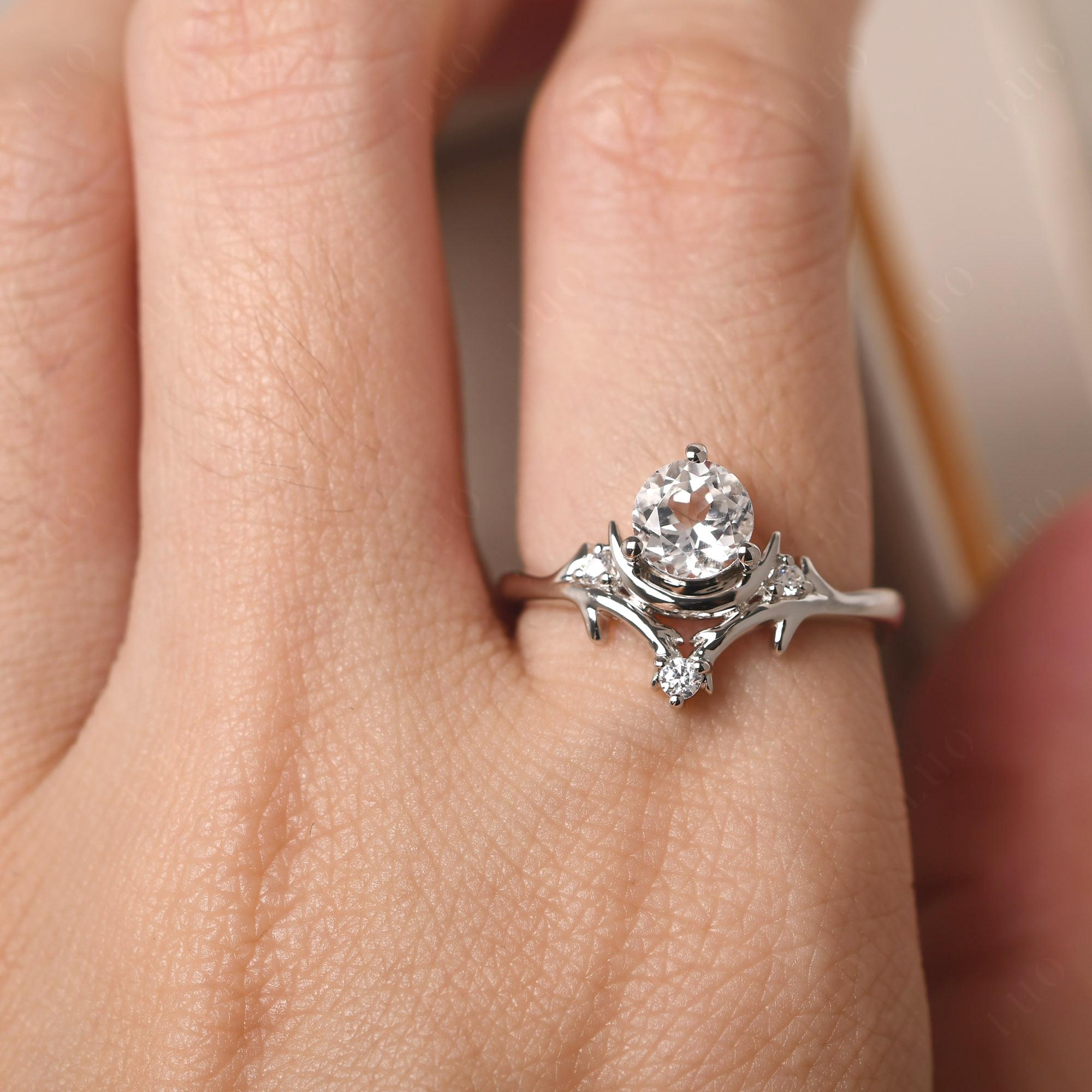 White Topaz Ring with Moon and Star - LUO Jewelry