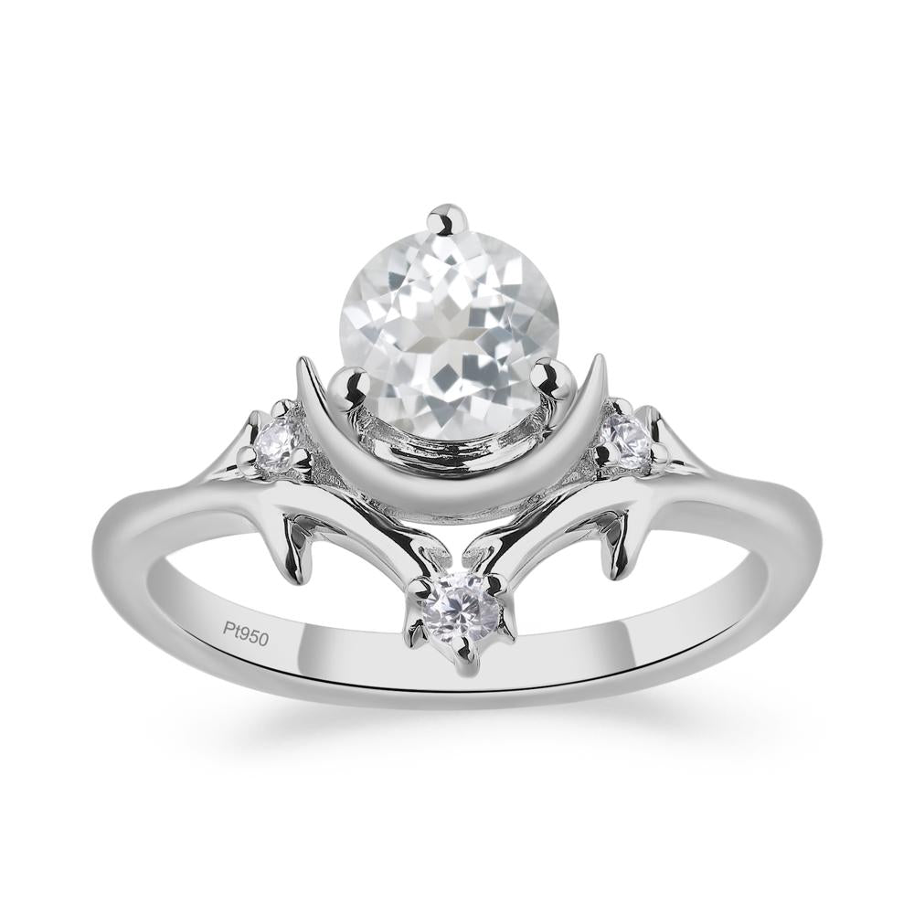 White Topaz Ring with Moon and Star - LUO Jewelry #metal_platinum