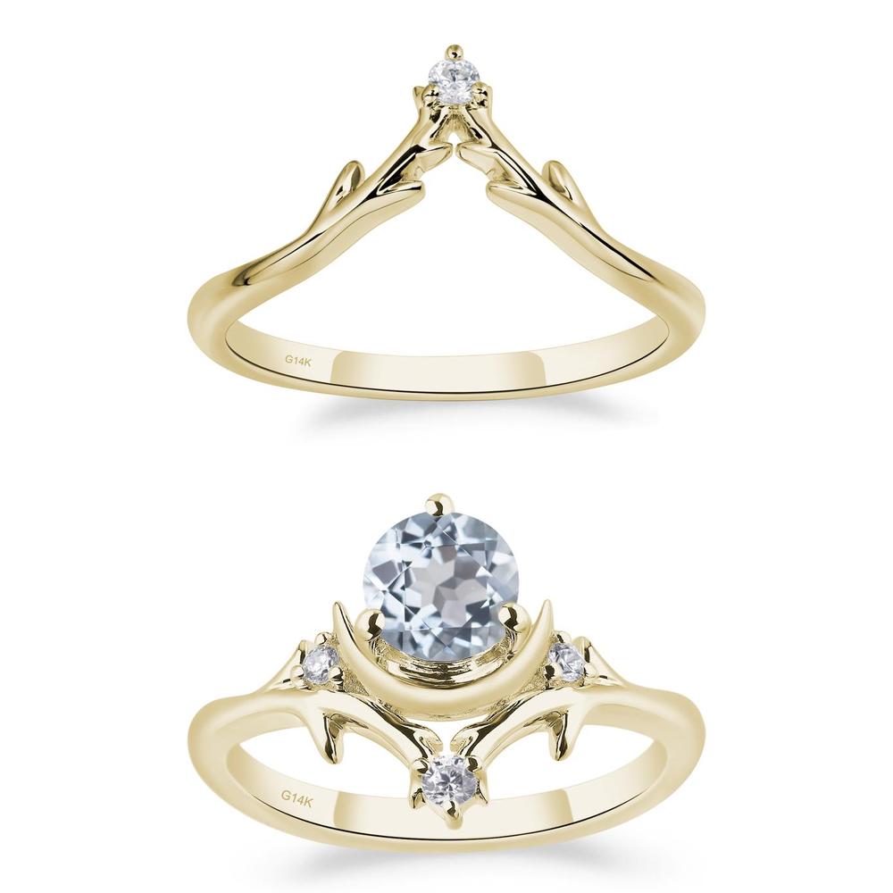Aquamarine Crescent Moon and Star Ring - LUO Jewelry #metal_xxxxx