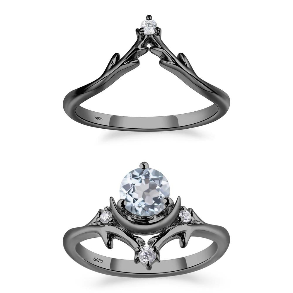 Aquamarine Crescent Moon and Star Ring - LUO Jewelry #metal_xxxxx
