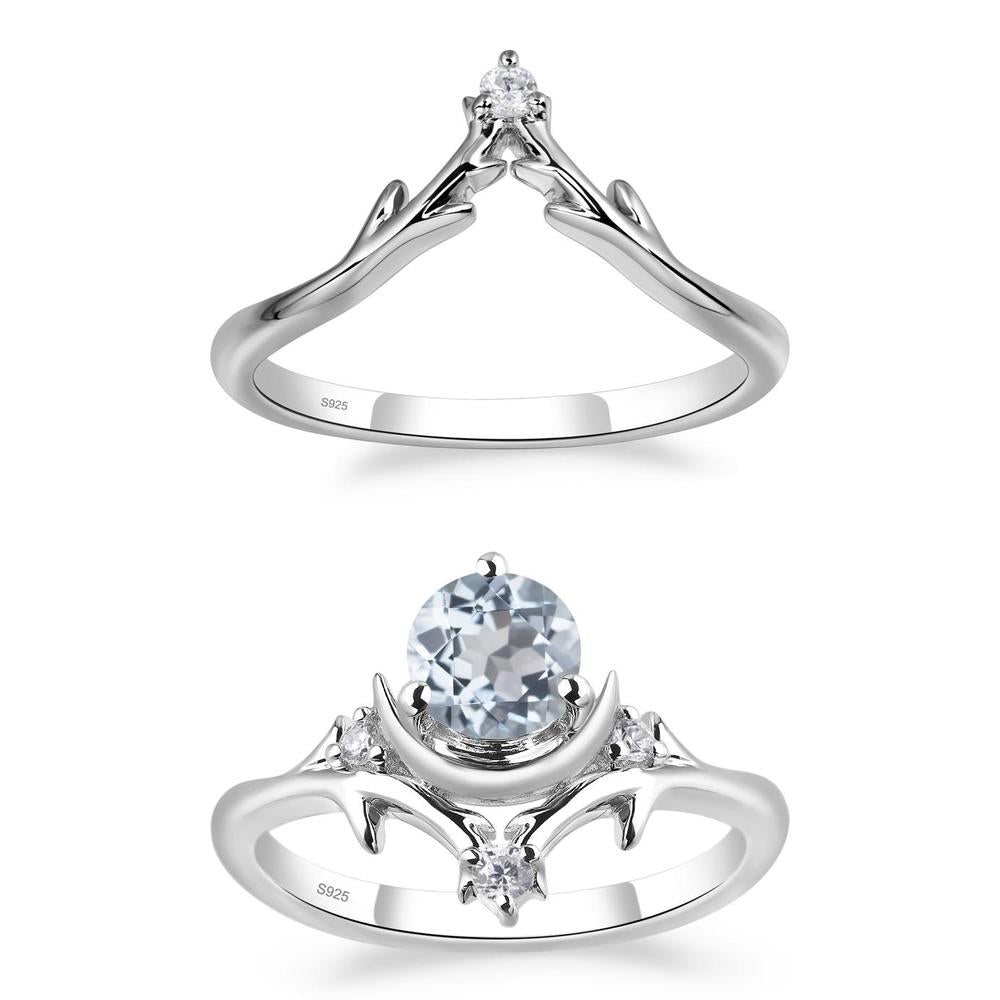 Aquamarine Crescent Moon and Star Ring - LUO Jewelry #metal_xxxxx