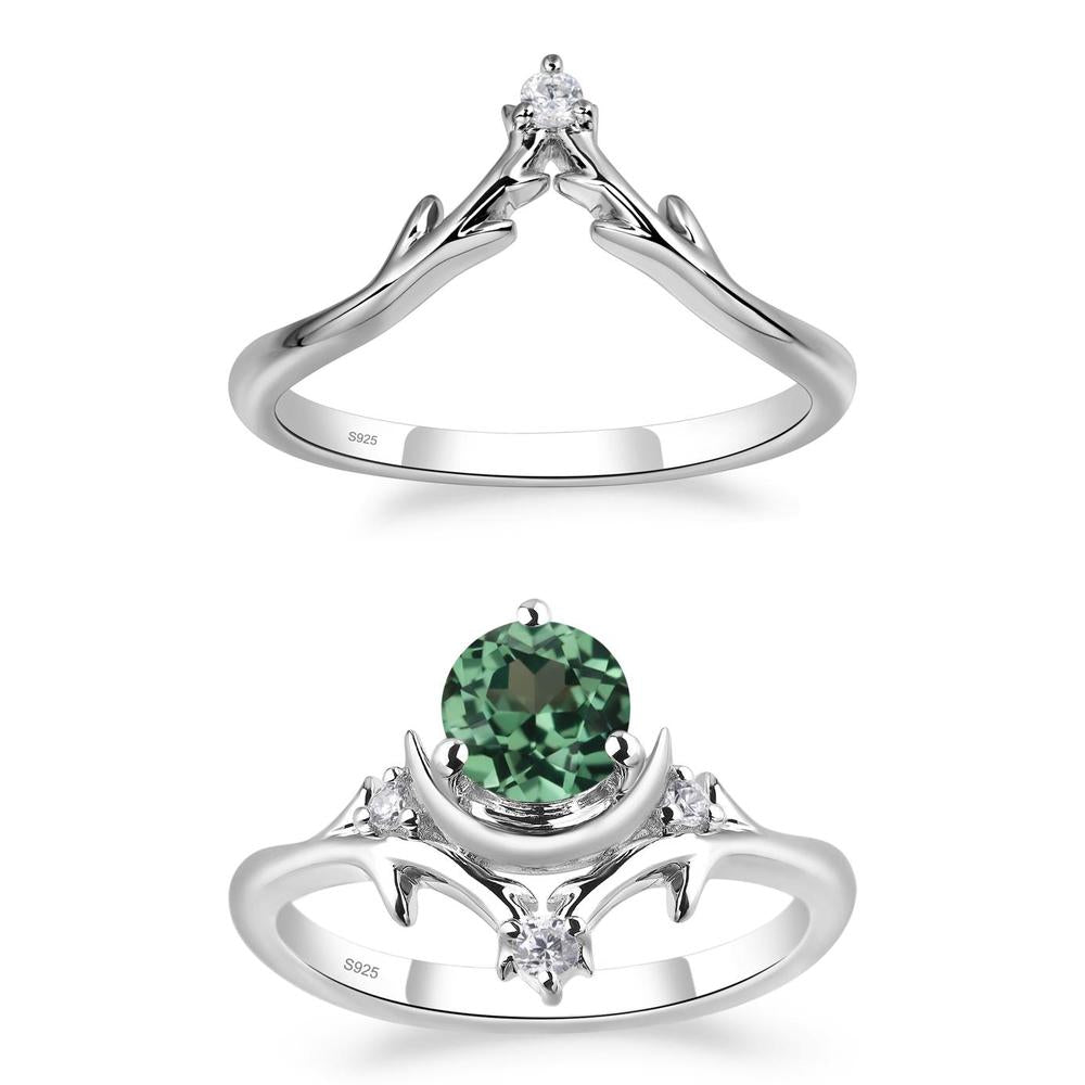 Green Sapphire Star and Moon Engagement Ring - LUO Jewelry #metal_xxxxx